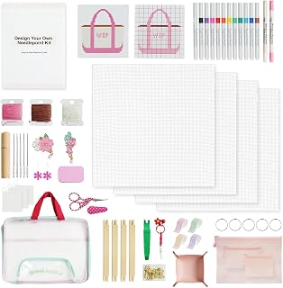 Kaitiaki Needlepoint Canvas Kit 13 Mesh 8" x 8" Pre-Cut Blank Canvas 4 Pack with Needles, Stretcher Bar, Needle Minders, Transfer Chart Card, Valet Tray, Split Rings & Project Bags(Complete Kit)