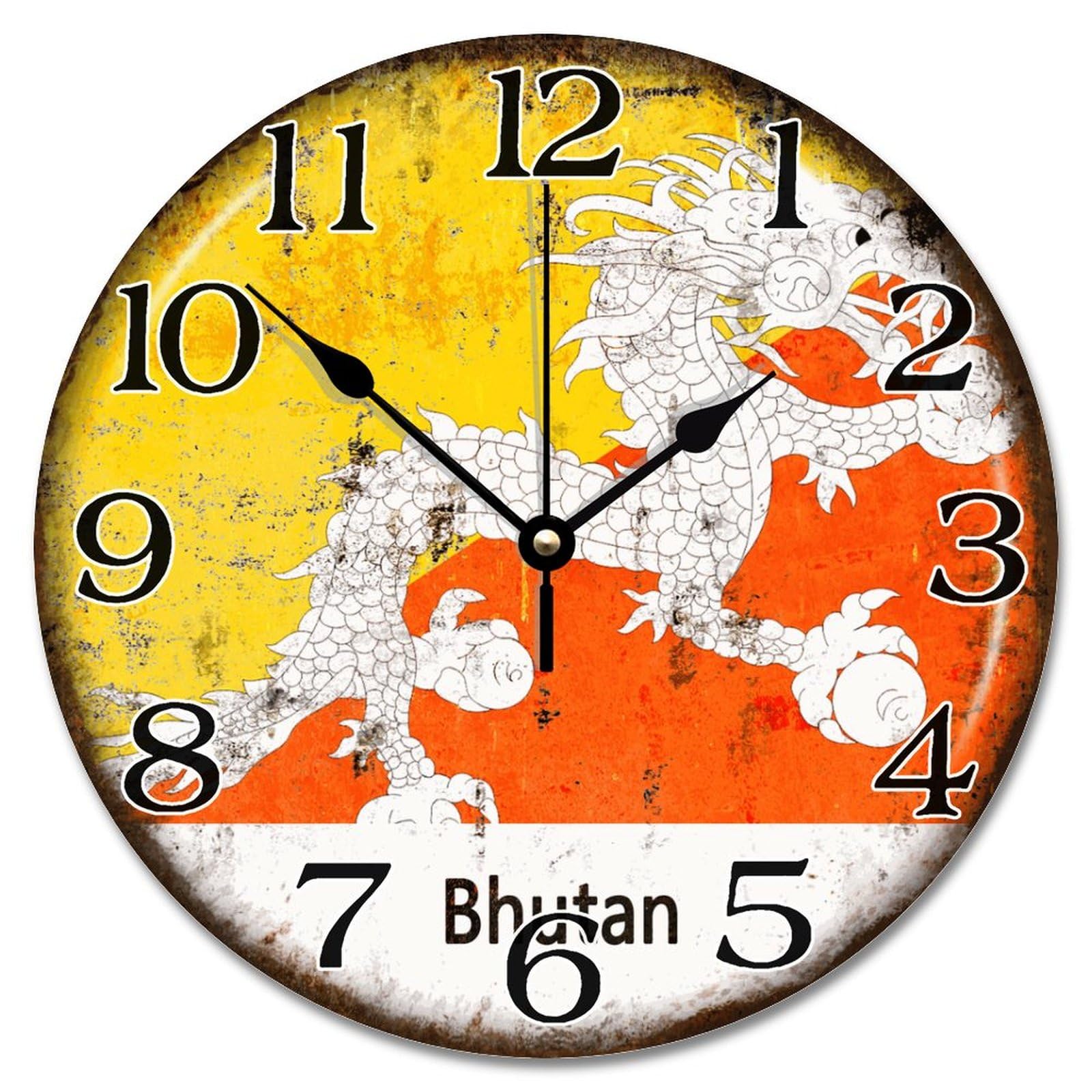 Horloge murale en bois de qualité supérieure motif Bhoutan 30cm