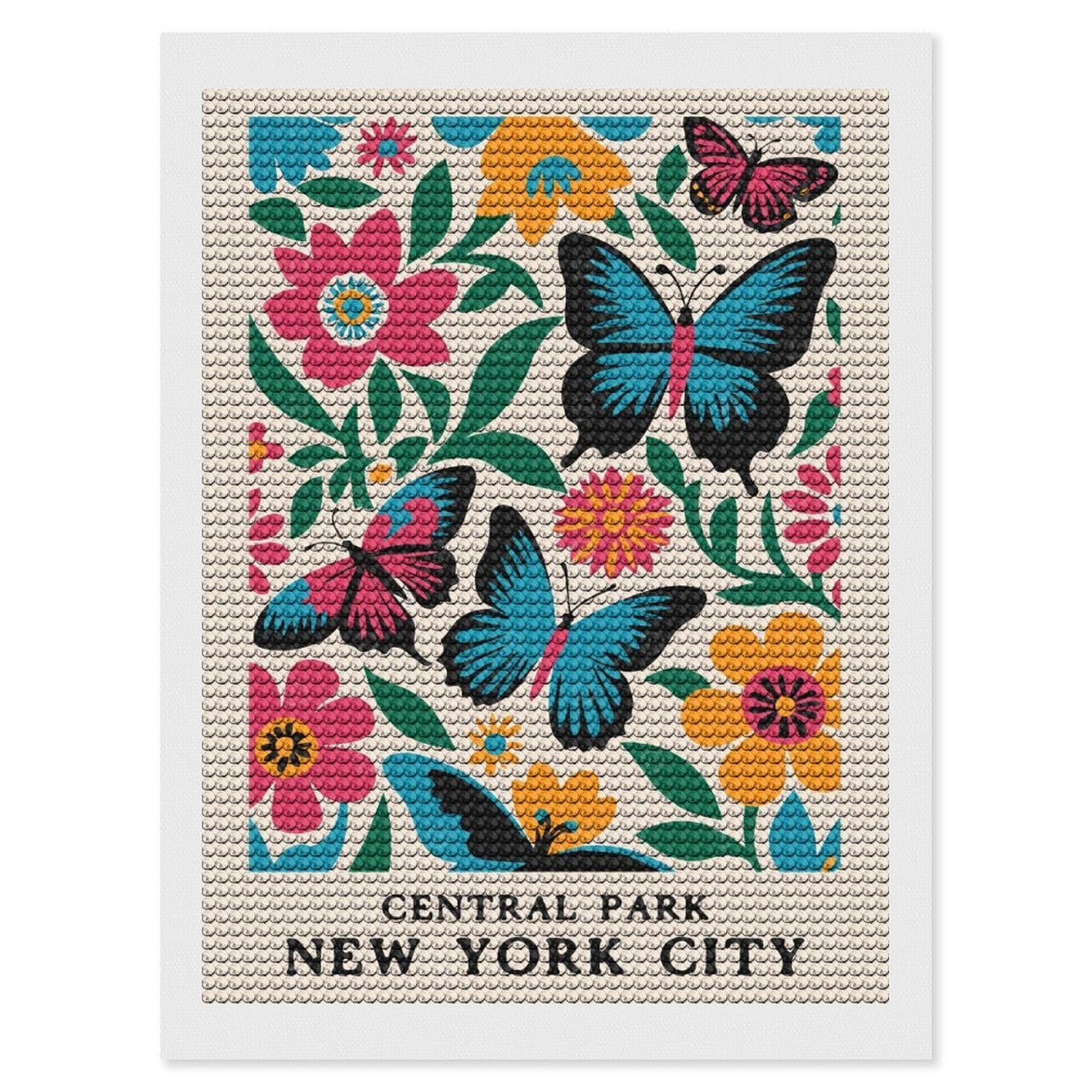 Junmoney Central Park Butterflies Diamond Art Kit 12"x16", Gift Idea, for Family Craft Time, Mindful Craft Activity, Boho Decor, Relaxing DIY Hobby