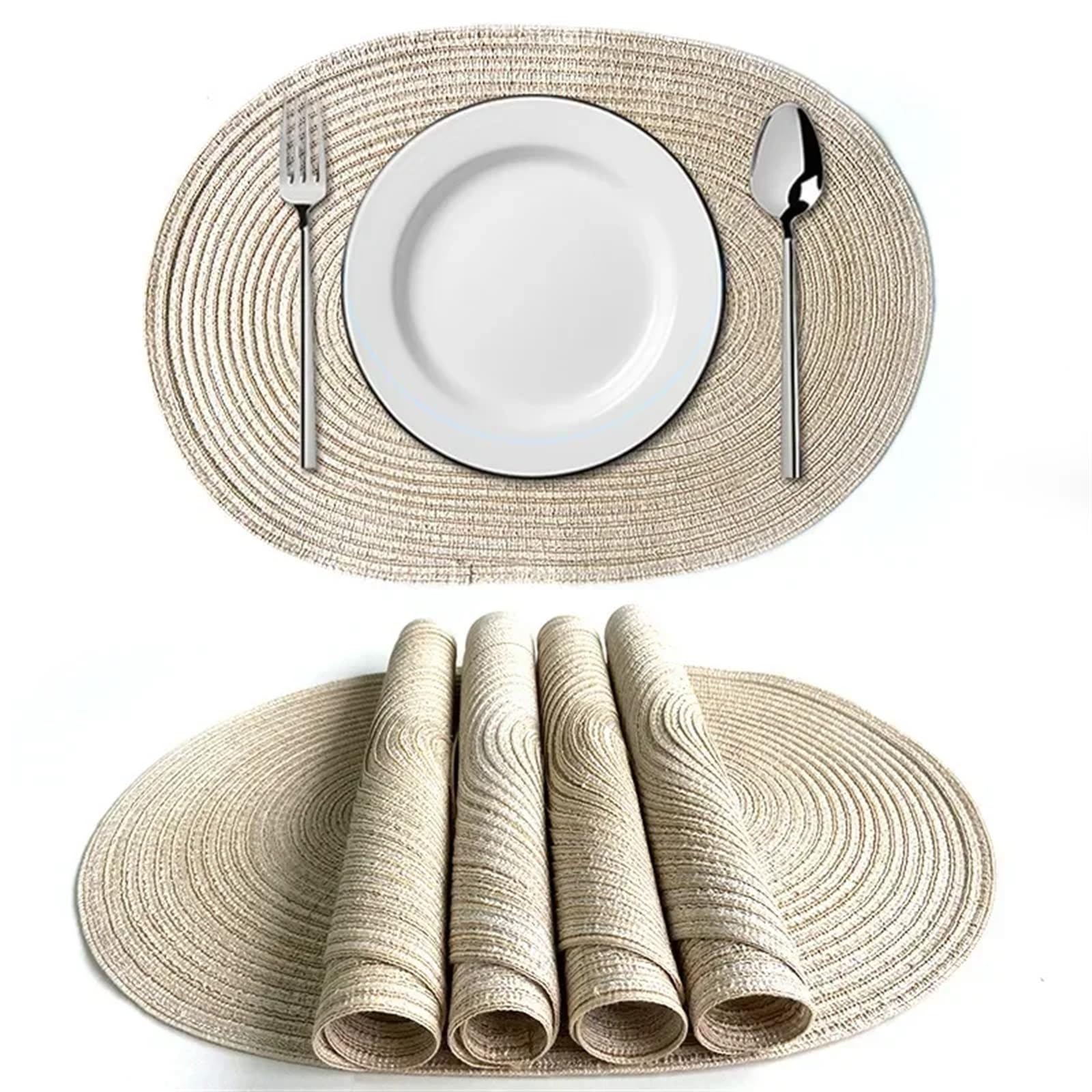 place mats for table Oval Round Placemat Decoration Cotton Woven Pad Table Mats Placemats Place Mat Dining Room Kitchen for Kitchen Restaurant Dining Table(White)