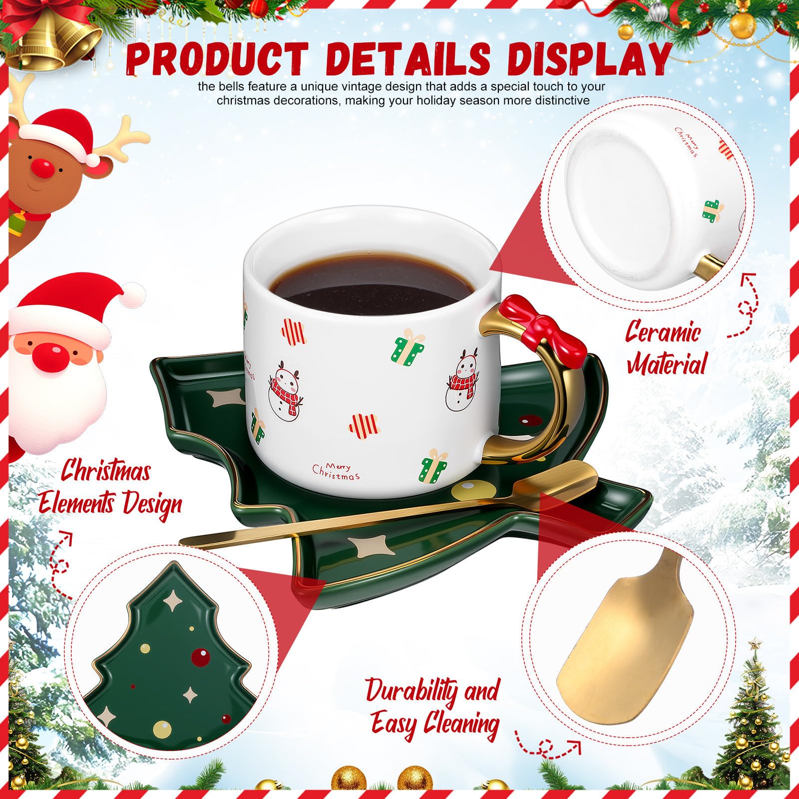Alipis Taza de Café de Cerámica en Forma de Árbol Navideño 240 Ml