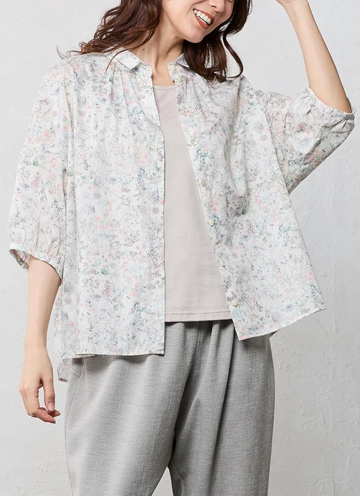 SALE リバティ　タナローン　襟付きVネックブラウス　トープ Amazon.co.jp: [SPAN] 952 日本製 Liberty リバティ タナローン