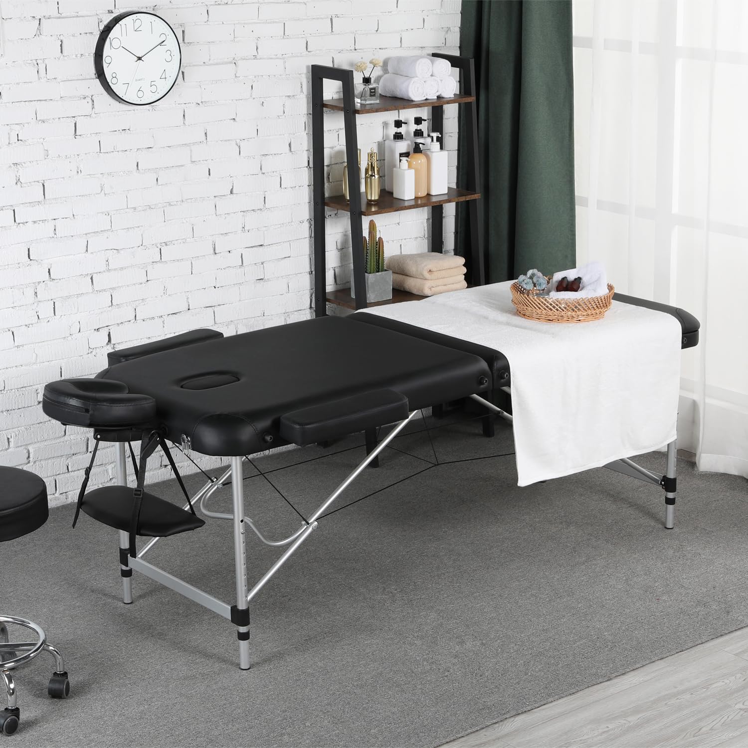 Lettino per Massaggio a 3 Zone 213 x 70 cm Professionale Portatile Fisioterapia Pieghevole in Alluminio Nero
