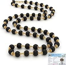 Gratify Karungali Mala 54 Beads (7mm) | Original Black Ebony Wood with Gold Plated Metal Caps | Spiritual Meditation & Energy Balance for Men and Women (Karungali Gold Mala)