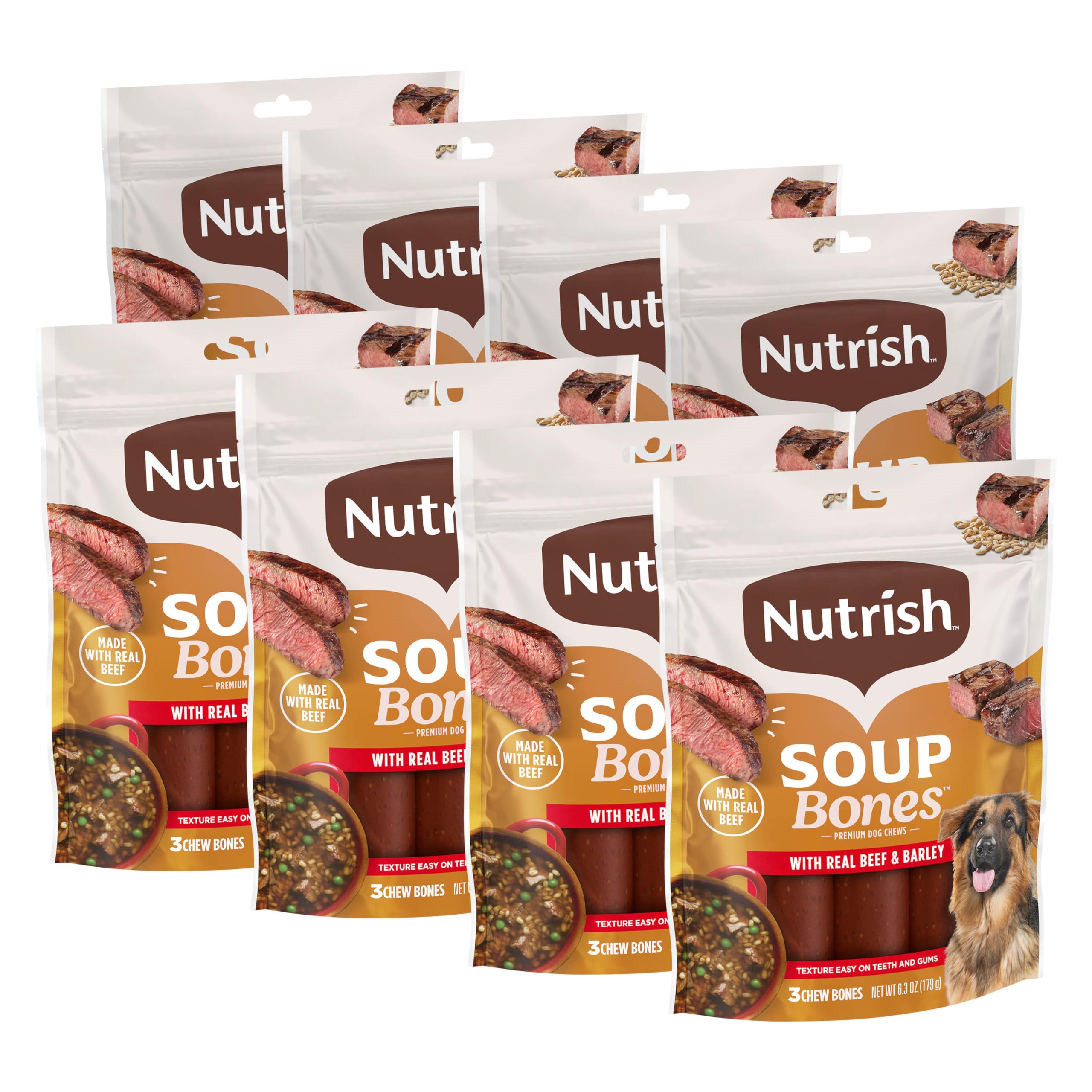 Nutrish Soup Bones Premium Dog Chews with Real Beef and Barley, 3 Chews (Rachael Ray) (Pack of 8)
