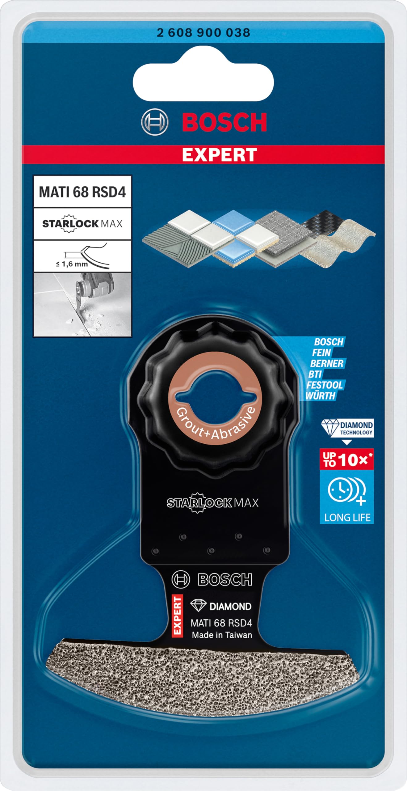 Bosch Professional 1x Lame per Utensili Multifunzione Expert Corner Blade MATI 68 RSD4 per Malta, Lunghezza 10 mm, Larghezza 68 mm, Accessorio Utensile Multifunzione