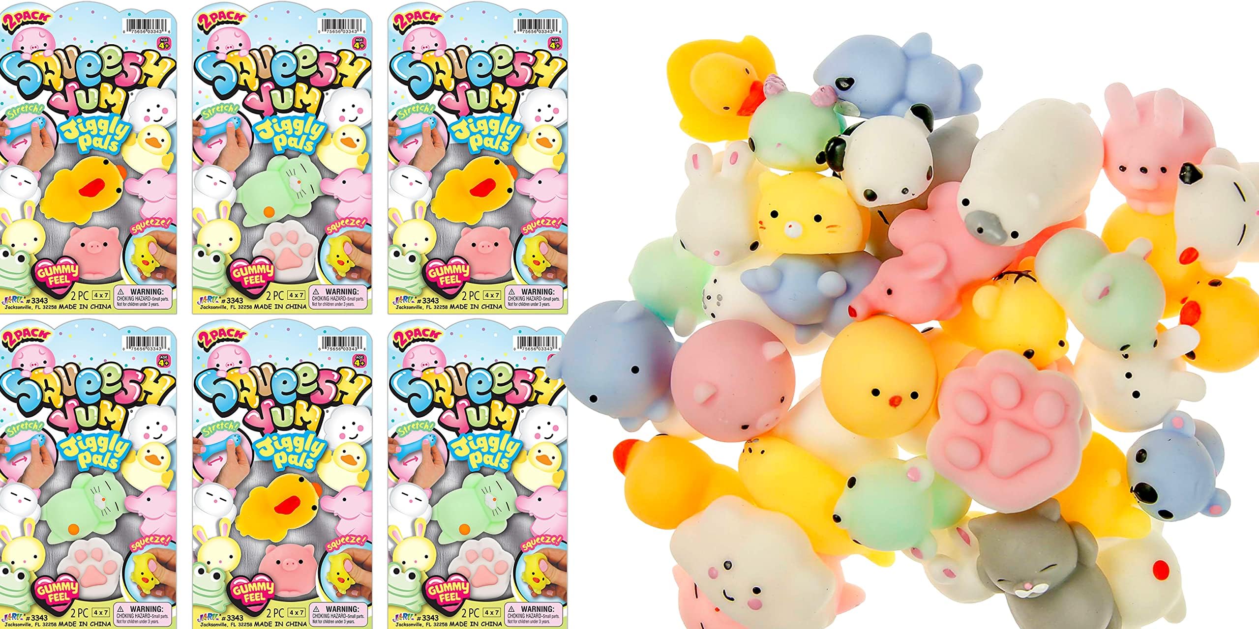 JA-RU Mini Mochi Squishy Animals (6 Pack, 2 Pcs Each) Sensory Mochi Squishy Toy for Kids | Stress Relief Fidget Toys | Bulk Party Favors & Prize Bin Toys for Classroom Rewards. 3343-6slp