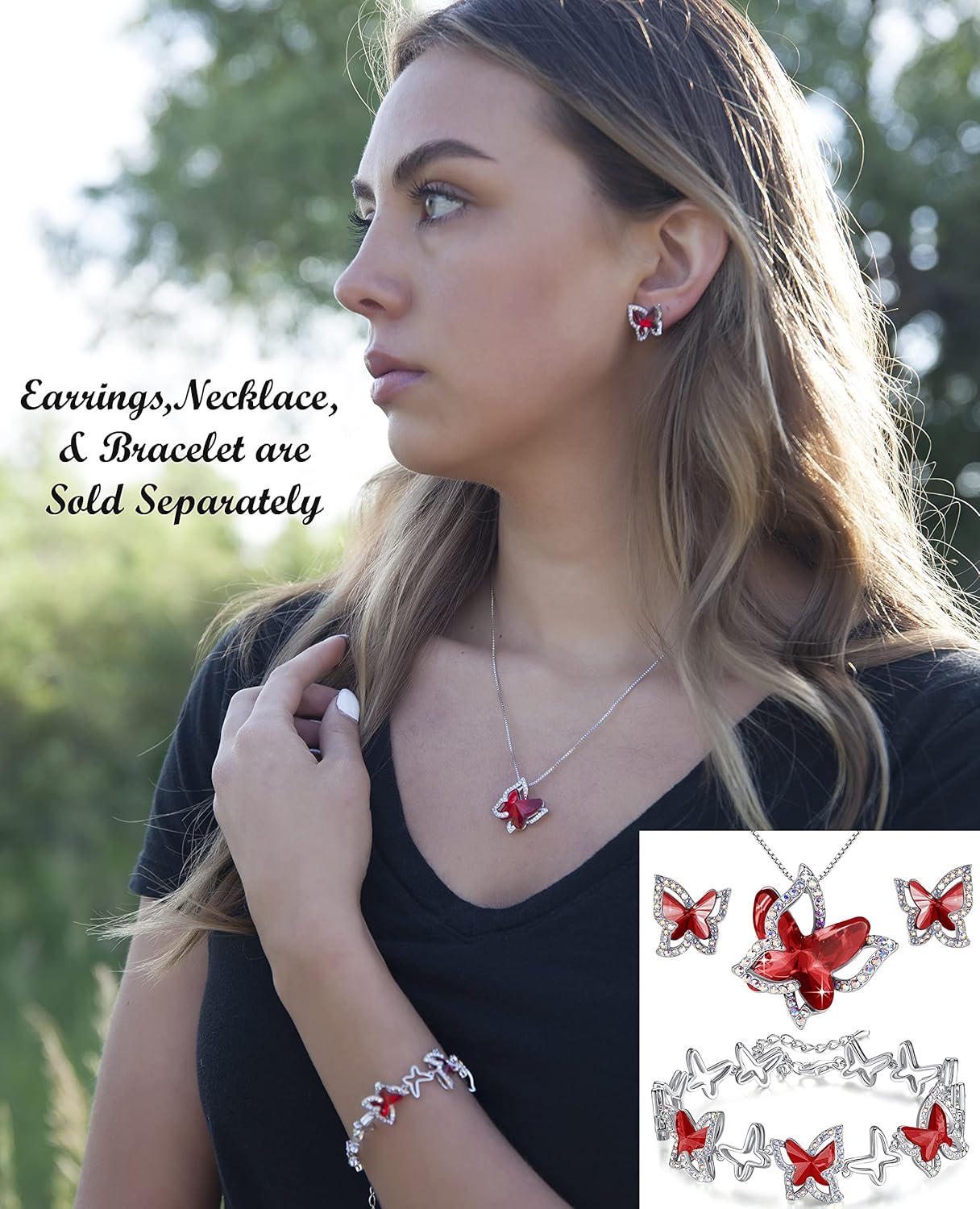 Valentine's Day Gift For Women Butterfly Crystal Stud Earrings with Premium Birthstone, Silver-Tone - Image 5