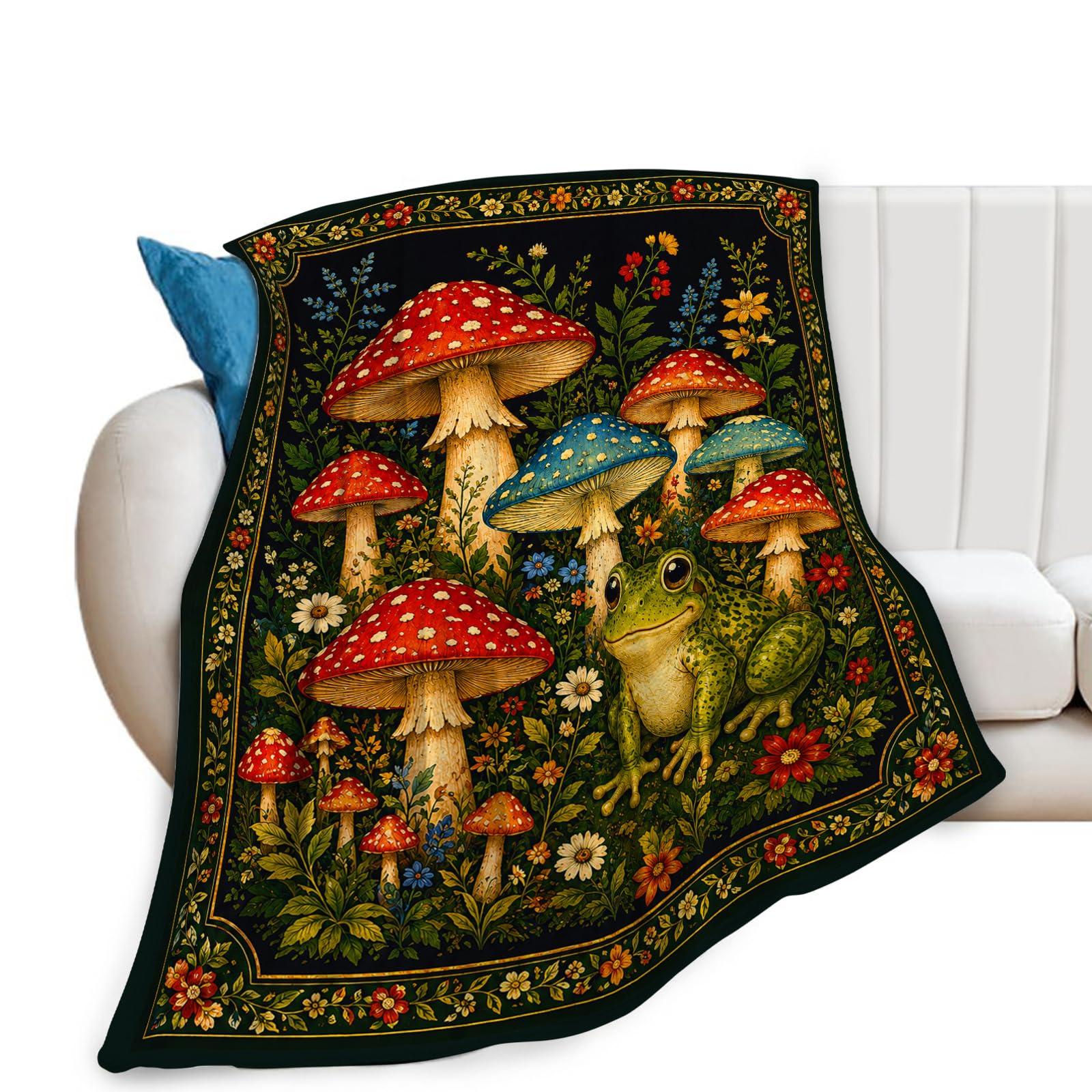 wsradto Frog Blankets, Mushroom Floral Throw Blanket, Frog Gifts, 40"X50"
