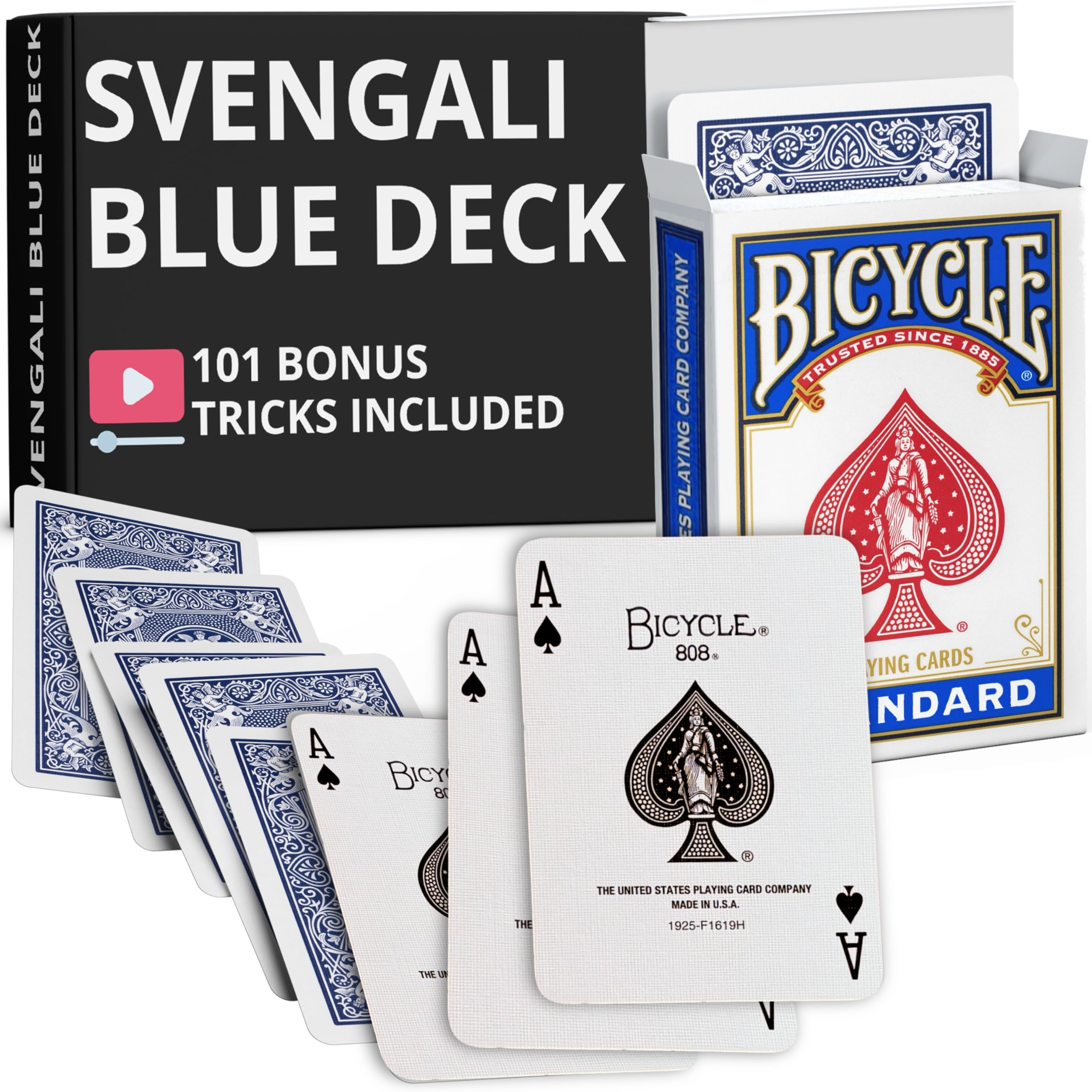 Ted's Sterling Magic Precision Blue Rider Back Bicycle Svengali Deck with Instructions for 100+ Tricks (Ace of Spades)