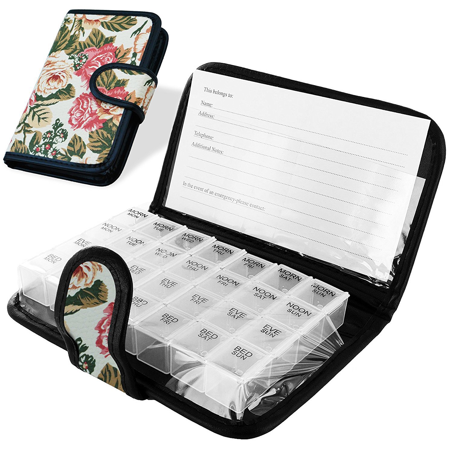 7 DAY PILL WALLET ORGANISER BOX STORAGE DISPENSER TRAVEL MEDICINE HOLDER FLOWER