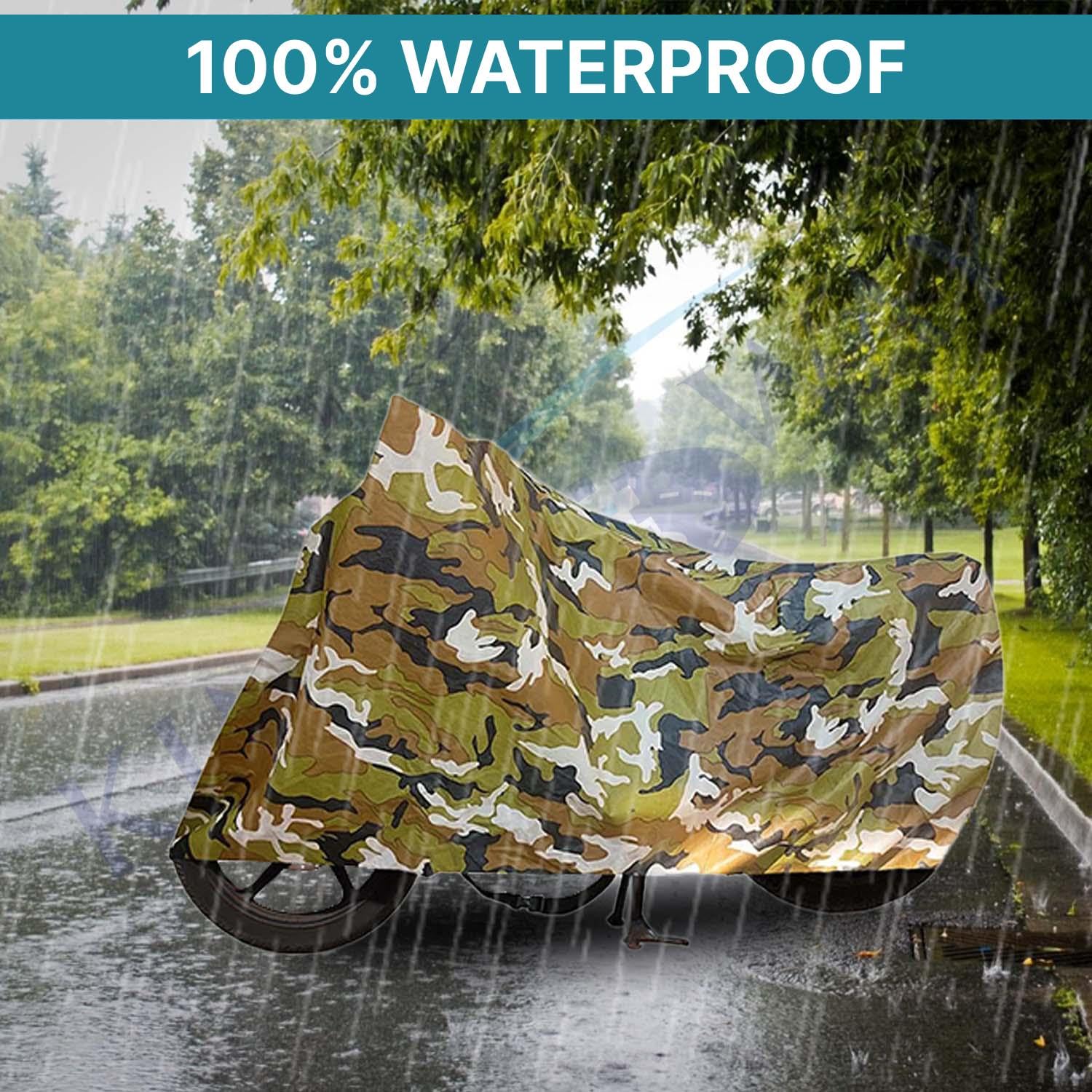 Aksmit 100% Waterproof Bike Cover UV Protection & Dustproof Universal Bike Body Cover for Two Wheeler Bike Scooter Scooty (Jungleprint, Pack of 1) 4