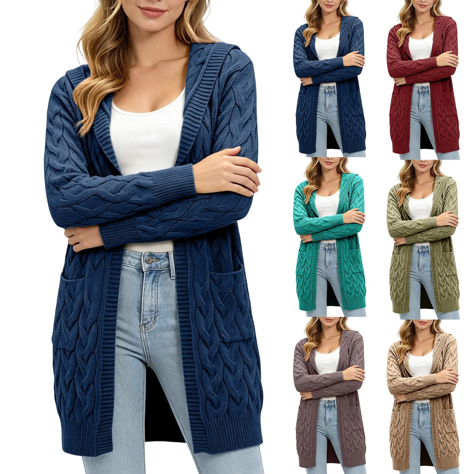 Strickjacke Damen Lang Oversize Cardigan Strickmantel Warm Übergangsmantel