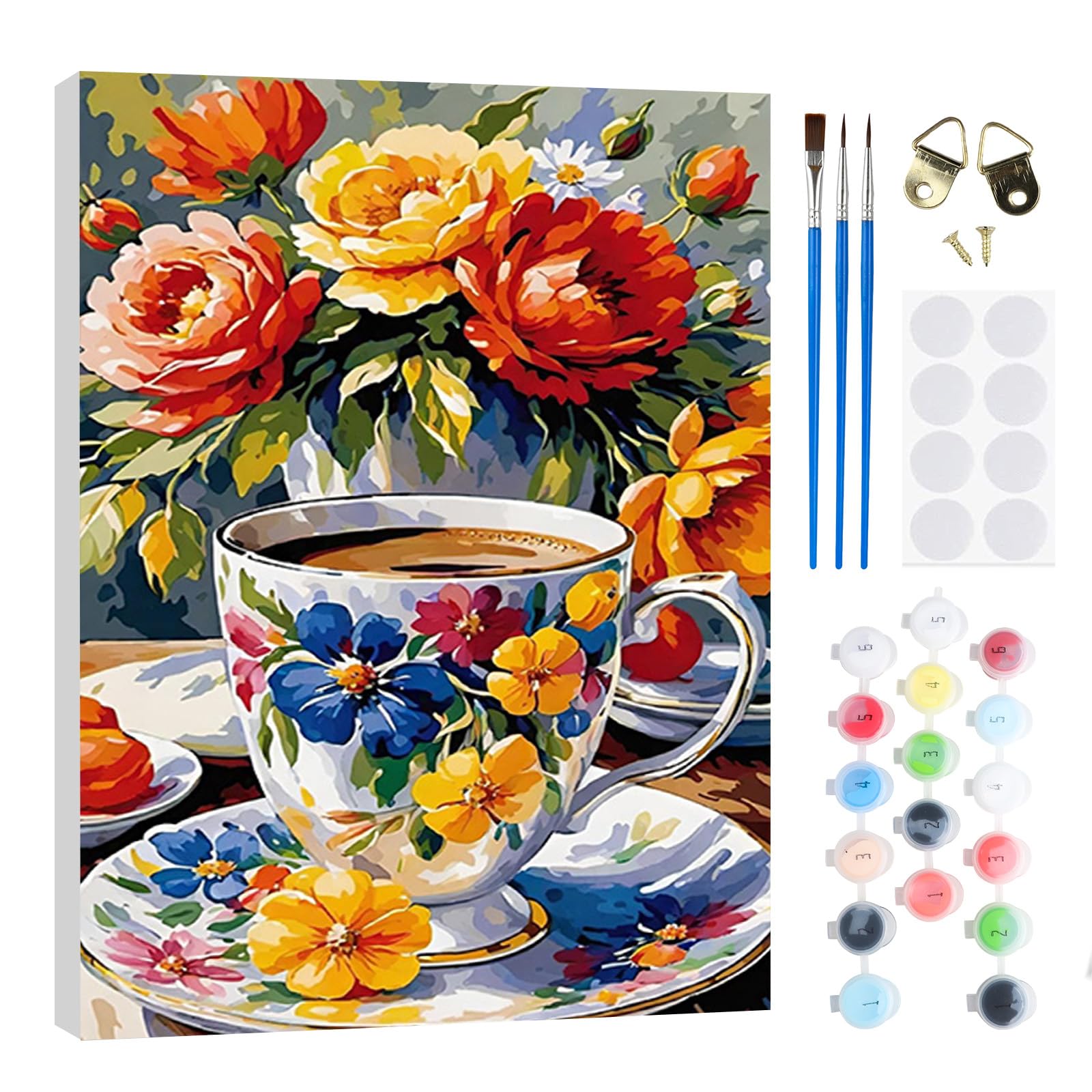 RICUVED Flower Paint by Numbers Kit for Adults–Coffee Paint by Numbers DIY Oil Acrylic Painting Canvas 20x30 cm with Wooden Framed, Easy Art Set for Adults Kids, Perfect for Decor Gift
