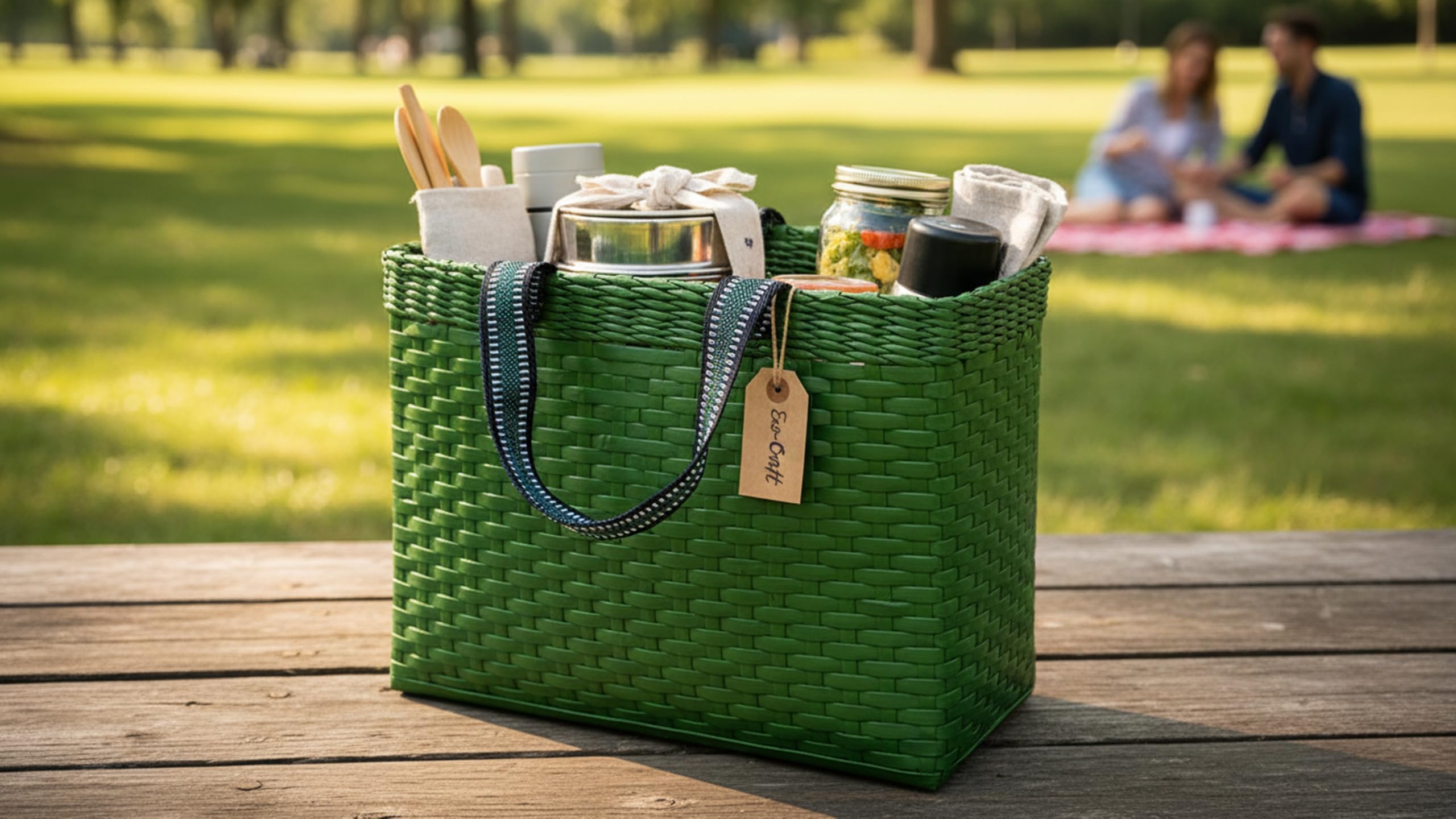 Sonas Creation Paperus, Large, Green, Picnic Basket, Lunch Bag for Office, Shopping Bag, Big Tiffin Basket, Carry Bag, Eco-Friendly, Handmade, of Paper Ropes, Inches 11 H, 14 L, 7 Wide Base-image-32