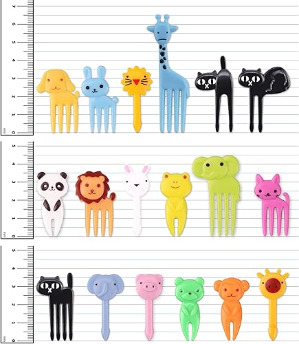 Miniatura 5 de Palillos de comida de animales para niños, 55 piezas de lindos palillos de dientes de frutas de dibujos animados para cajas Bento, almuerzo,