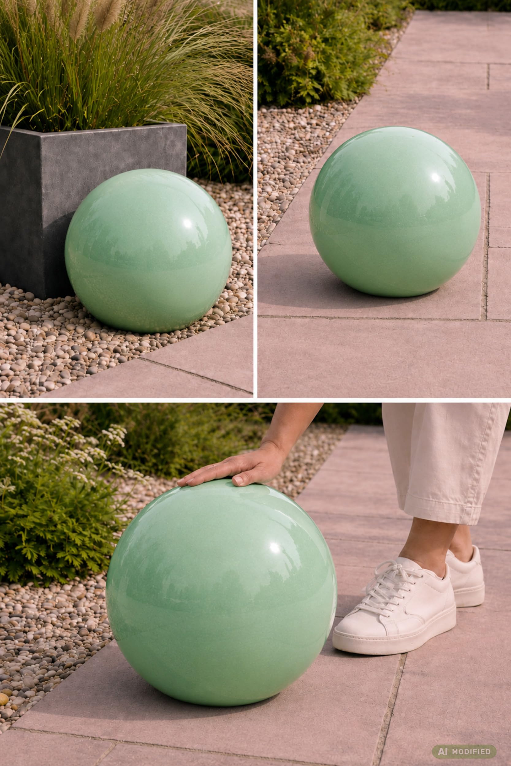 Keramik Kugel 40 cm Gartenkugel Dekokugel Gartenfigur Dekoration aus frostfester, witterungsbeständiger, robuster Steinzeug-Keramik Outdoor (Grün)