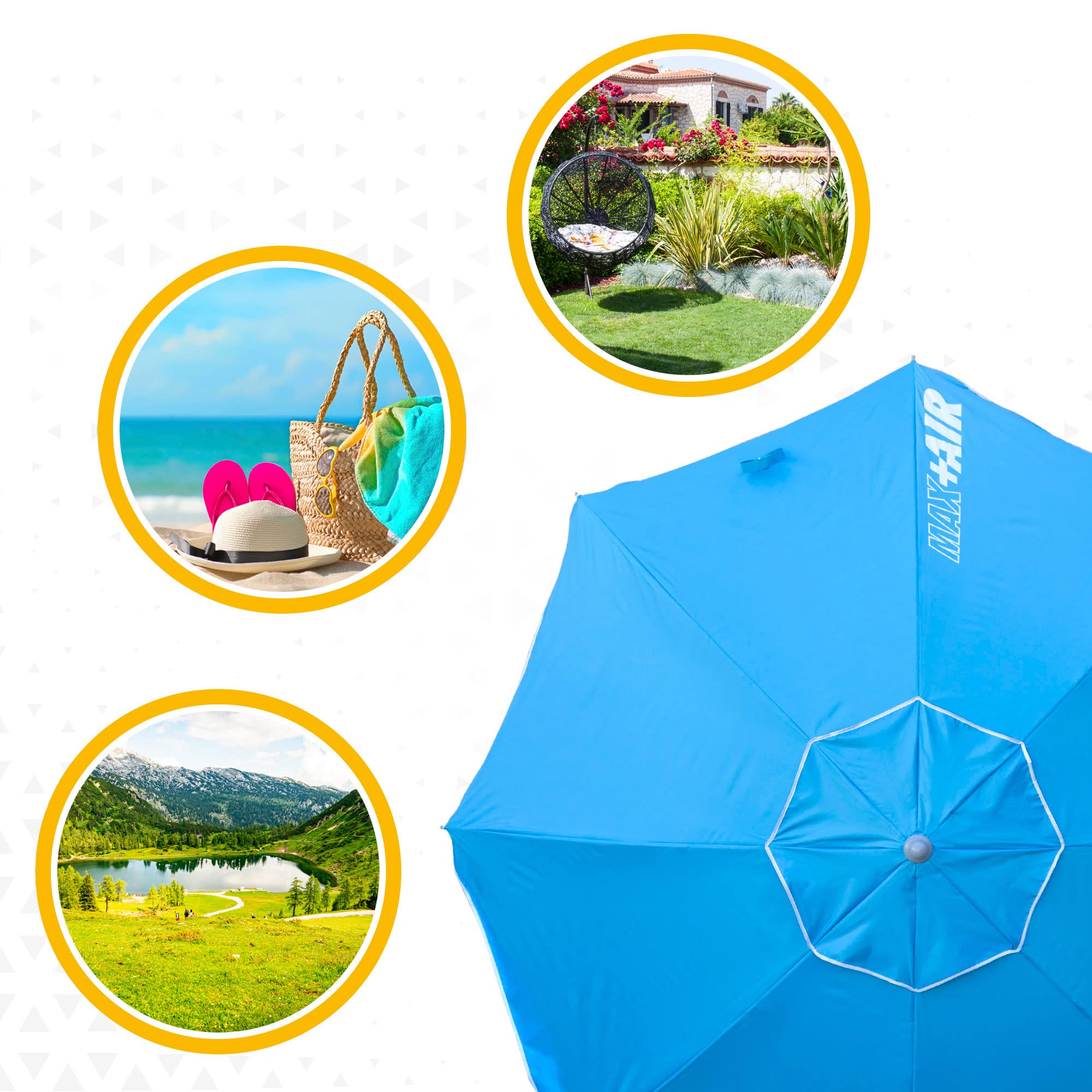 AKTIVE 62239 - Ombrellone da spiaggia grande antivento ultra resistente | Albero inclinabile | Include borsa portaoggetti con maniglia per il trasporto | Grande ombrellone da spiaggia blu