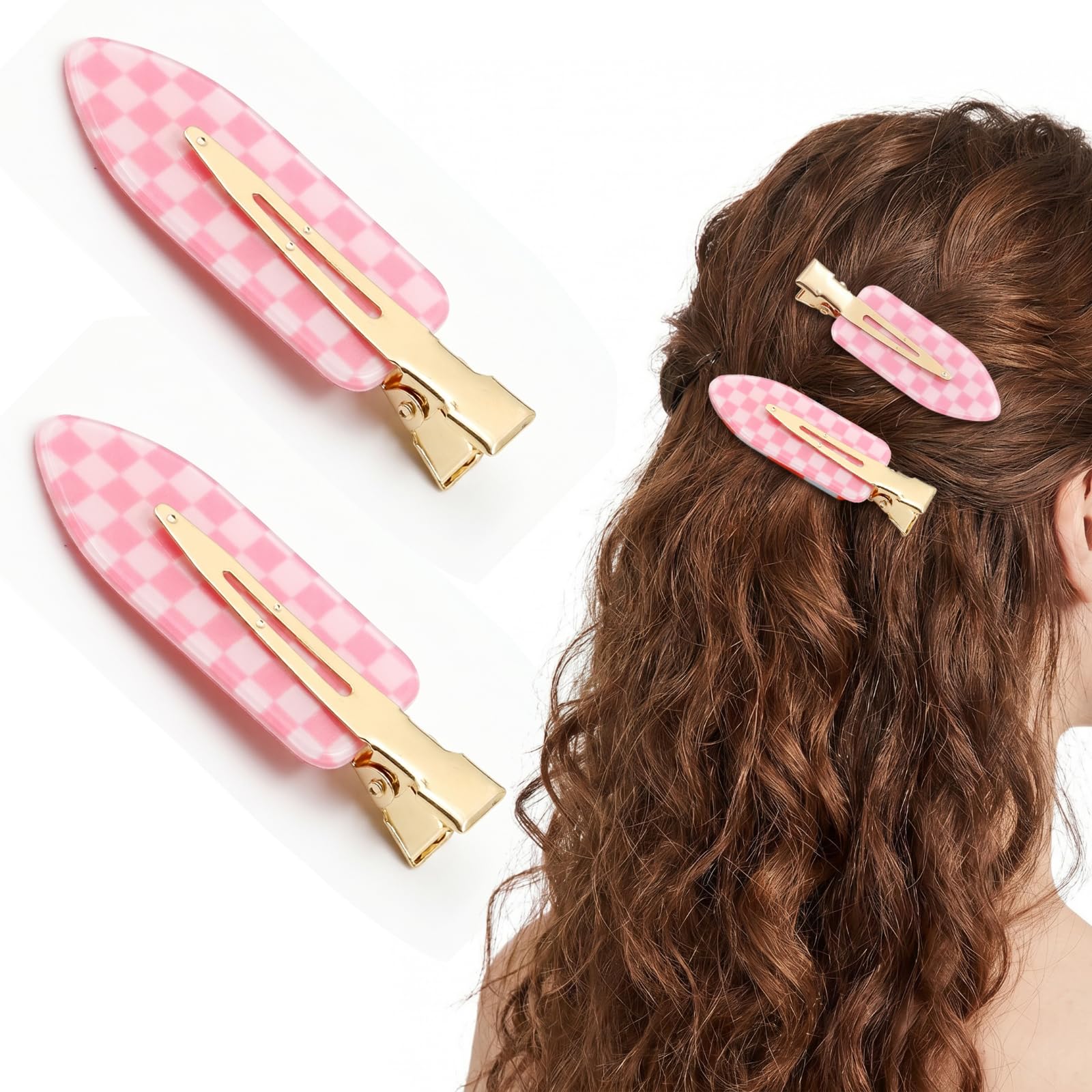 No Crease Hair Clips, 2Pcs Pink No Bend Hairclips Creaseless Hair Clip Flat Duckbill Clip Makeup Hair Clip For Girls Women Make Up Hair Styling