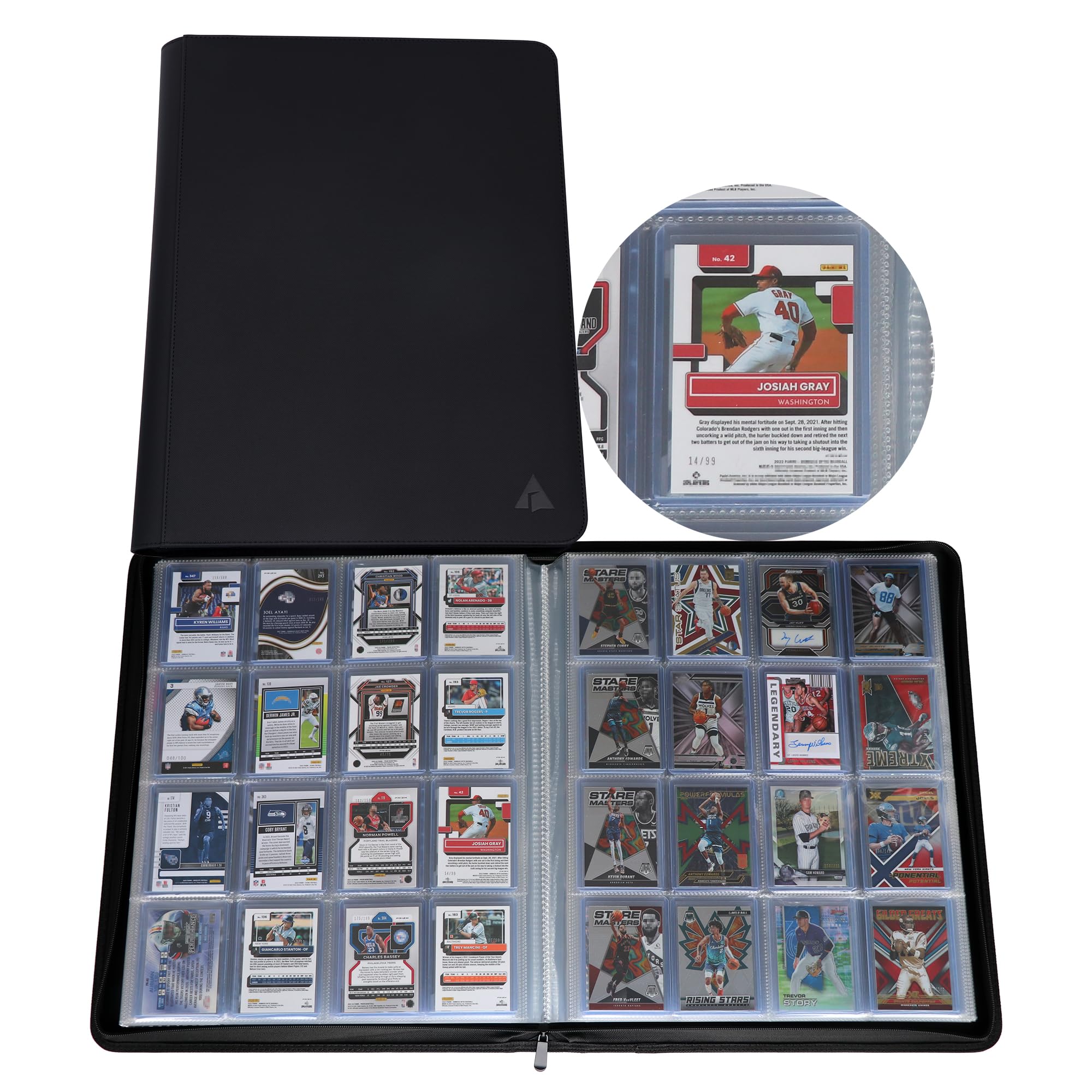 Rayvol Premium 16-Pocket Toploader Binder – Fits 512 Toploaders, Comes with 16 Transparent White Pages for 3" x 4" Toploaders