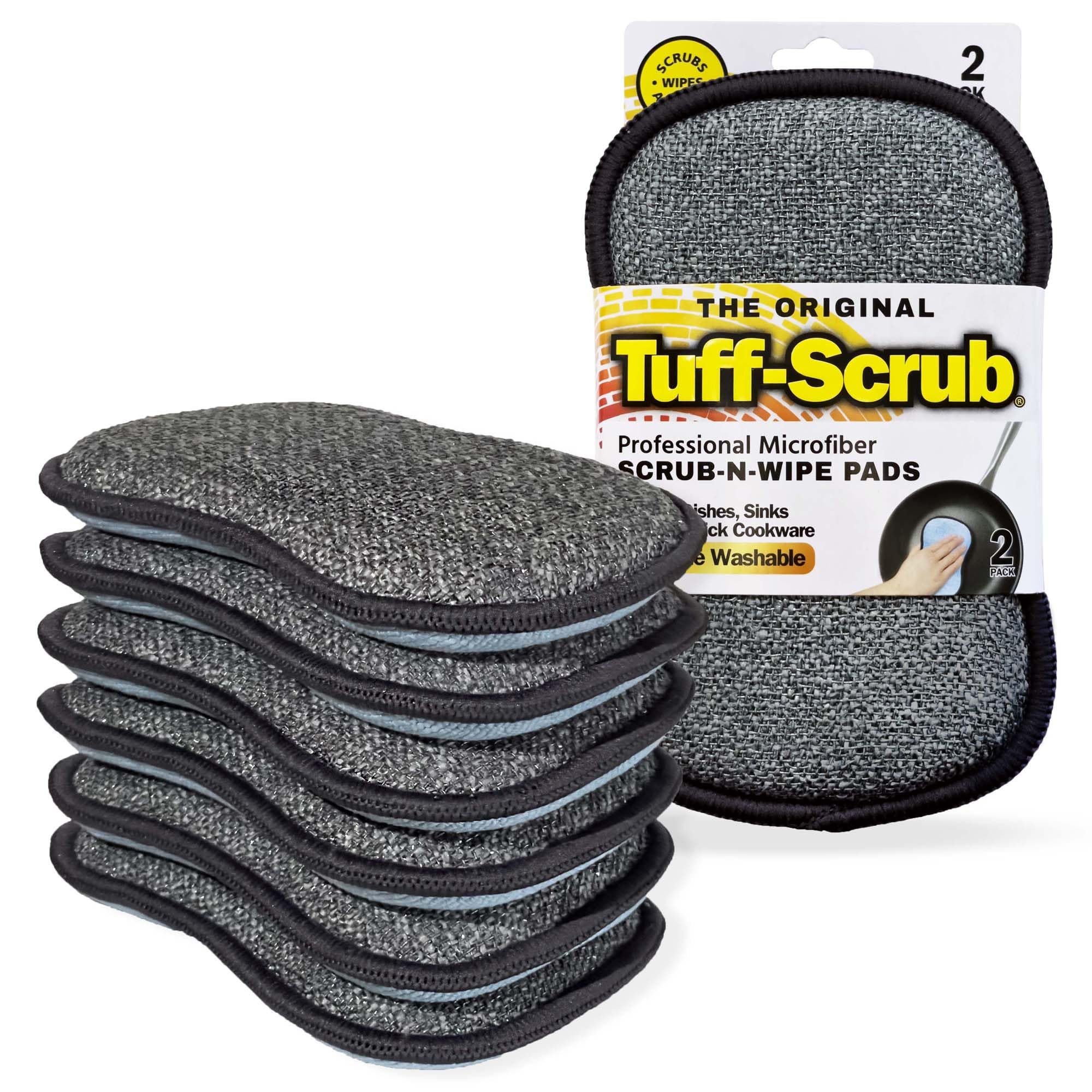 Original Tuff-Scrub Professional Microfiber Multi-Surface Scrub-N-Wipe Sponges, Dual-Sided for Scouring and Easy Household Cleaning, Machine Washable, 6-Pack Large Pads