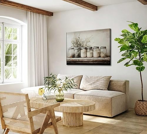 Miniatura 3 de Lienzo de cocina de granja, arte de pared, rústico, vintage, tarro de masón, especias, naturaleza muerta, arte culinario, pintura, pintura de