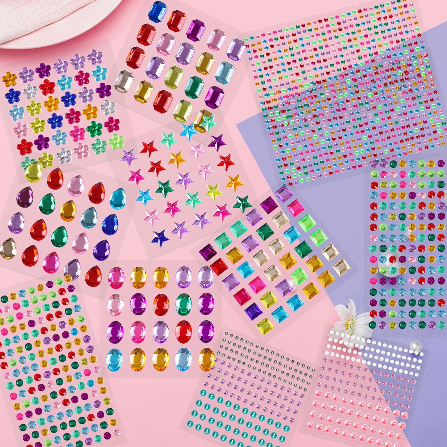 14 Fogli Di Strass Autoadesivi Colorati - Gemme Di Cristallo Per Nail Art E Decorazioni Fai Da Te - Foto 8