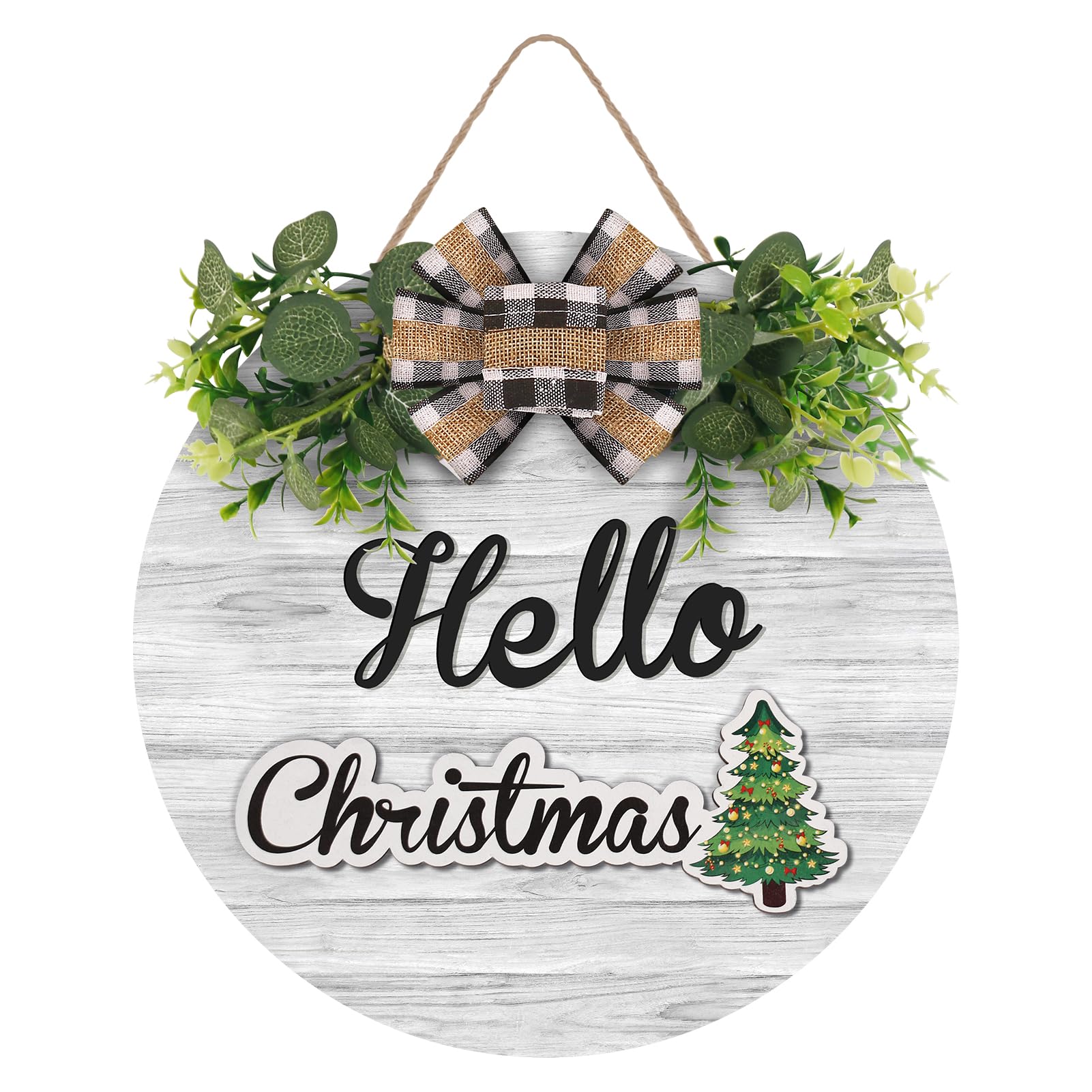 RoseCraftInterchangeable Wooden Seasonal White Hello Sign, Rustic Welcome Front Door Wreaths for Home Wall Porch Decor, for Easter Spring Summer Fall Halloween Christmas All Season Decorations.