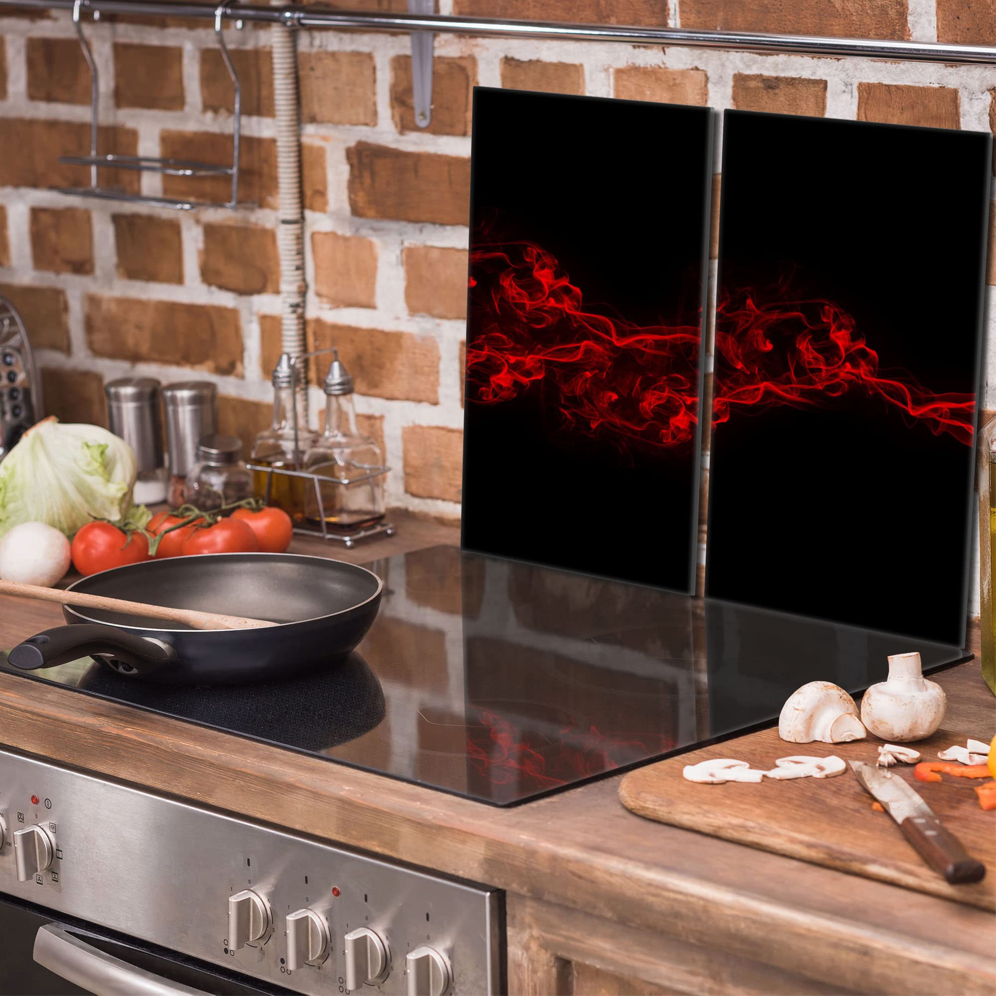 Tabla de cortar decorativa de cristal templado y cubre vitro, Placa protectora de vitrocerámica 30 x 52 cm 2 piezas, para inducción, protección contra salpicaduras, decoración, NEGRO