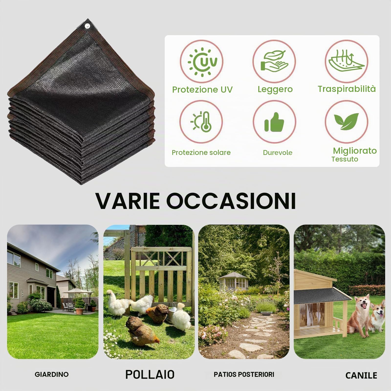 Rete di ombreggiatura 3 x 5 m, rete parasole per terrazze, giardino, 40% tenda parasole con occhielli, leggera e resistente, per balcone, pergolato, serra, giardino