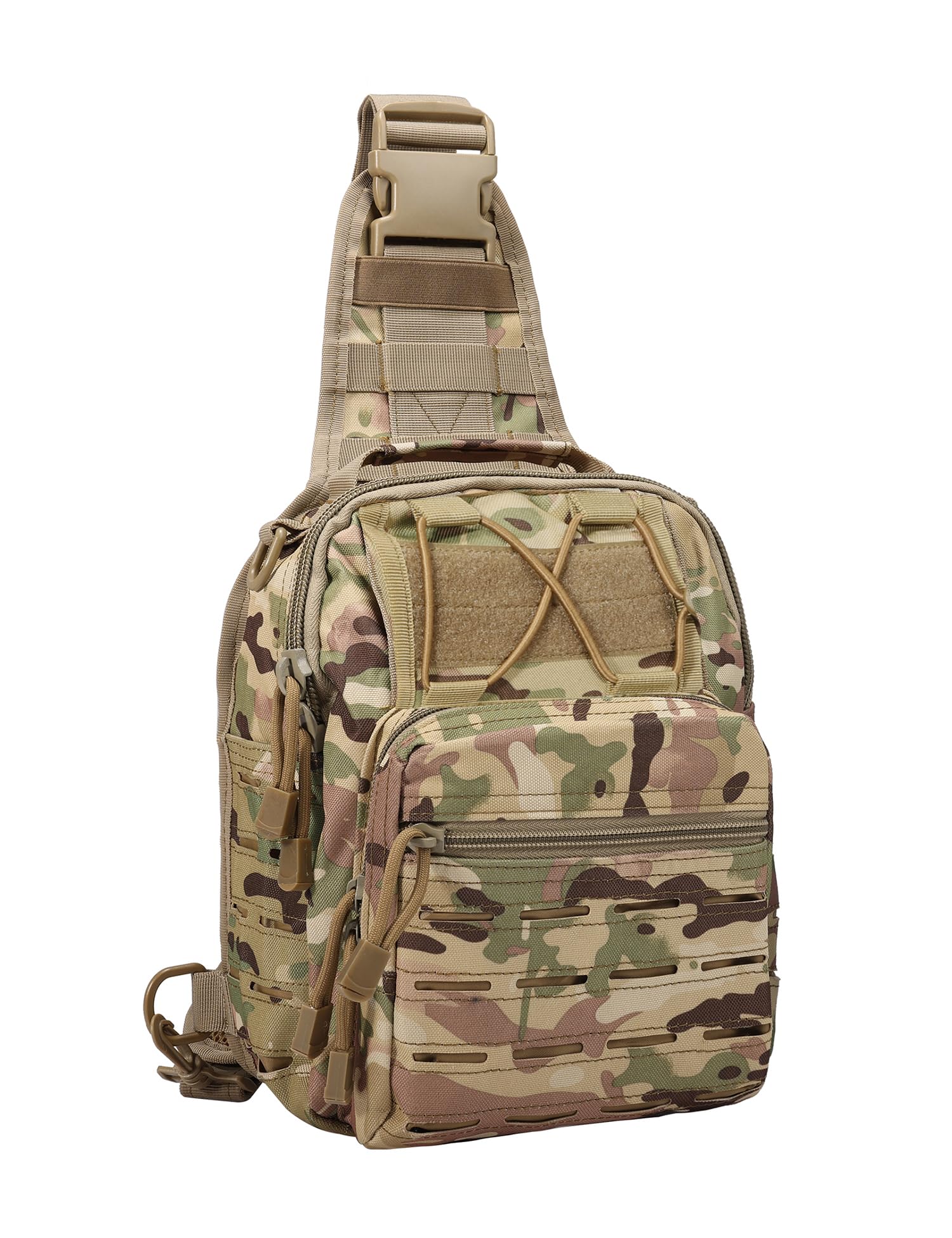 BOMTURN Tactical Backpacks Sling bag -1000D Waterproof Military Backpack // Molle System Chest Bag // CCW Bags Outdoor Shoulder Bag with USA Flag Patch for Every Day Carry CP