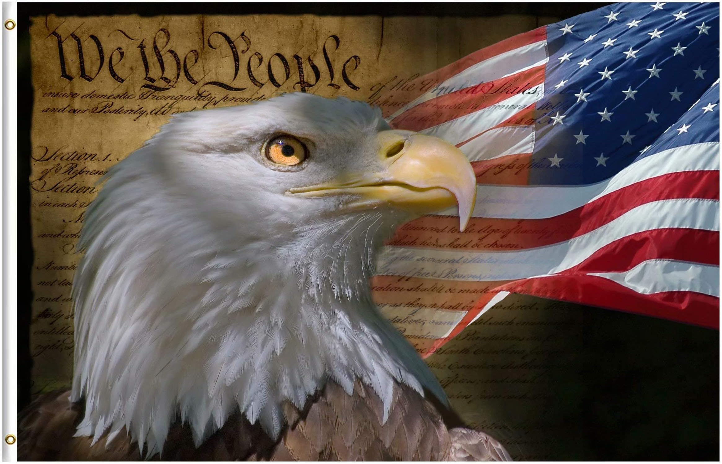 USA Vintage American Flag Bald Eagle 4th of July Memorial Independence Day 3x5 Feet Flag, Polyester Double Stitched with Brass Grommets 3 X 5 Ft Flag for Outdoor Indoor Home Decor