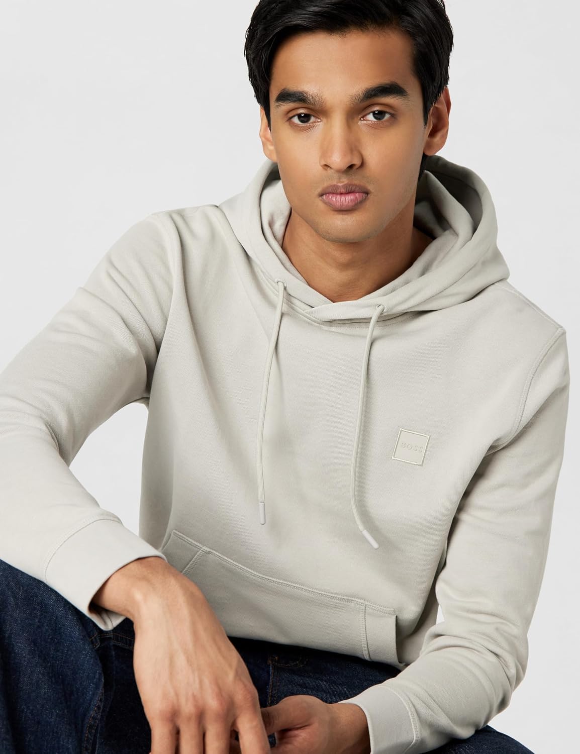 BOSS Men's Patch Logo French Terry Pullover Hooded Cotton Sweatshirt