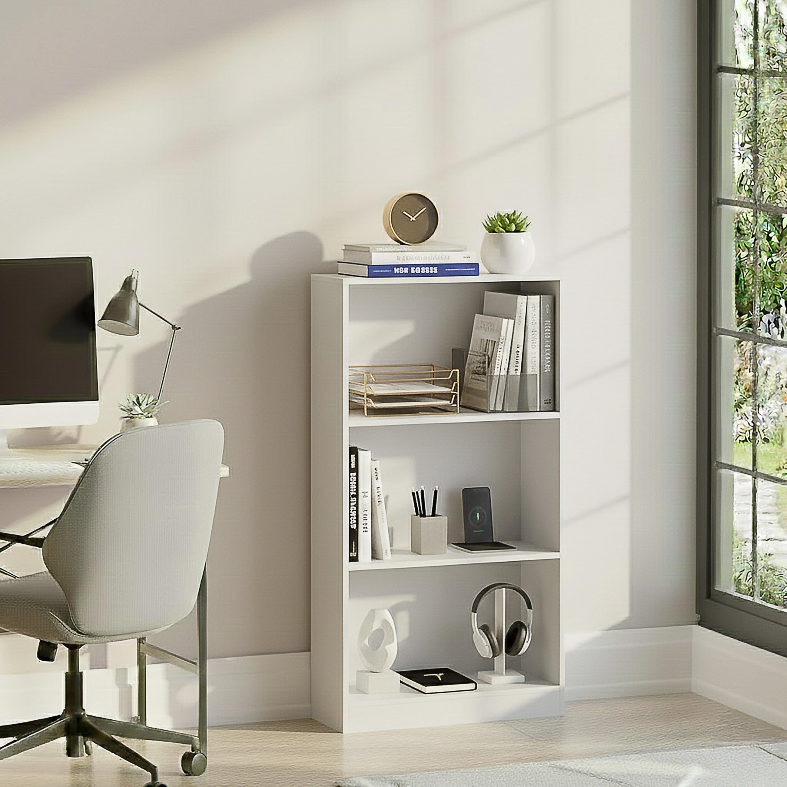 Vida Designs Cambridge-Estantería Mediana de 3 Niveles, de Madera, Color Blanco, Unidad de Almacenamiento para Oficina, Sala, White, 108 x 60 x 24 cm