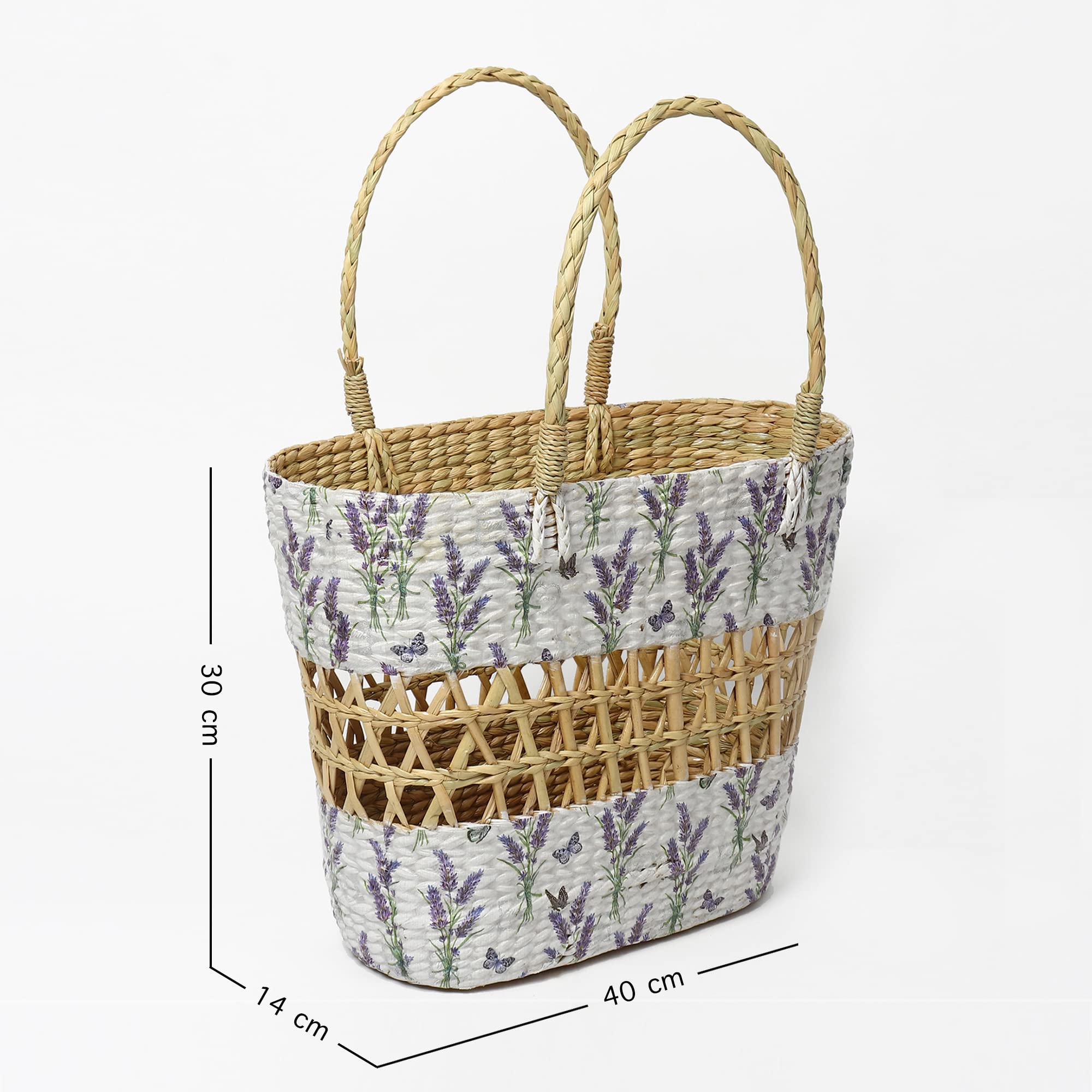 Habere India-All the Cultures Fabricating India Jute Handbag | Carry Tote Bag for Women | Shopping Basket | storage baskets | Lunch Basket |Seagrass Jali Shopping Bag - Oval (Multi Color 1) 2