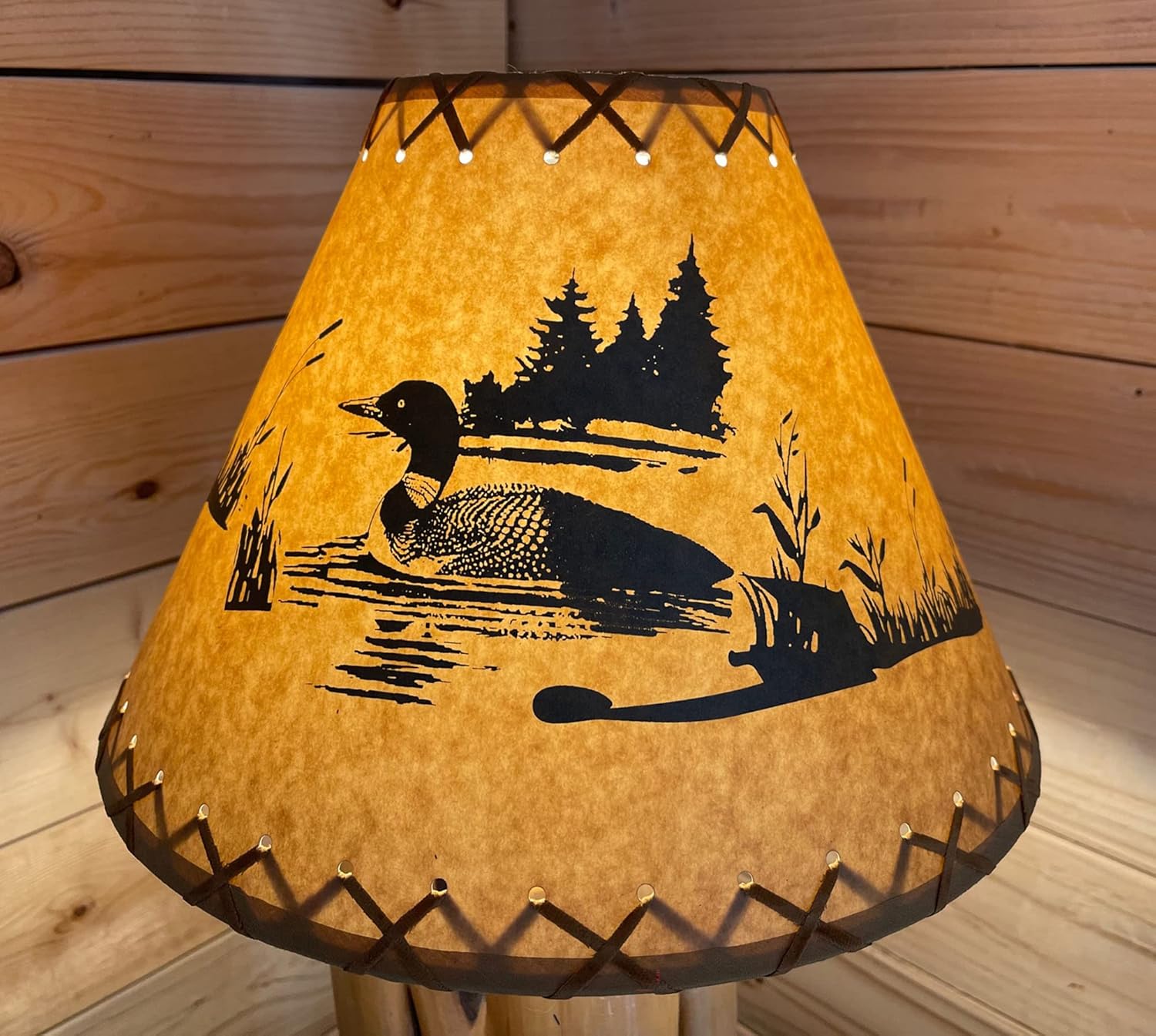 Rustic Oiled Craft Paper Laced Loon on a Lake Lamp Shade - 14"