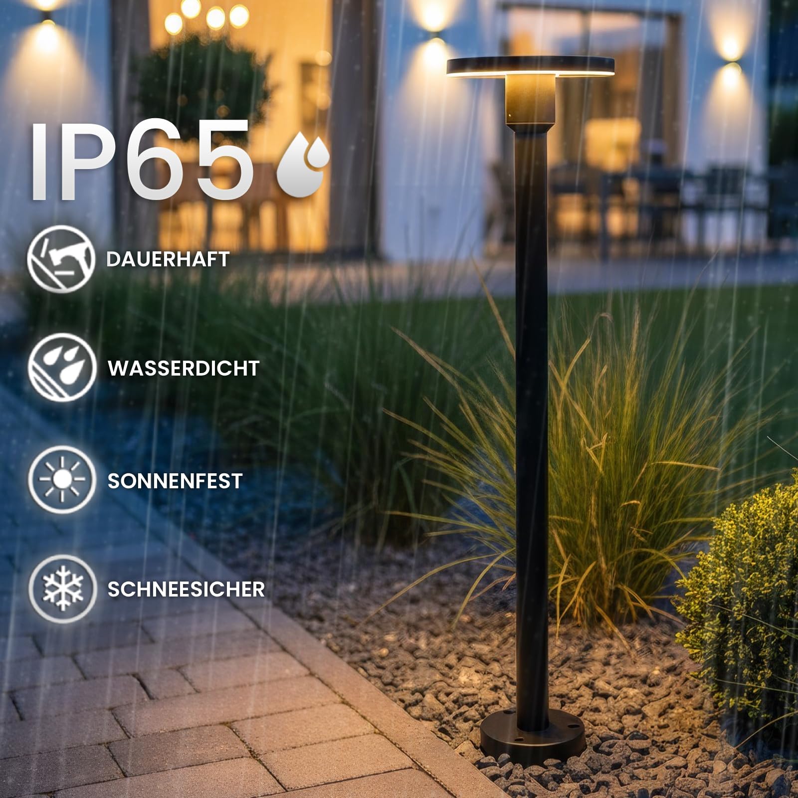 Lumiled LED Wegeleuchte CCT 12W 3000–6500K 80cm IP65 Aluminium Schwarz Pollerleuchte Gartenleuchte Außen Stehlampe wasserdicht Modern Außenleuchte Wegbeleuchtung für Terrasse und Einfahrt