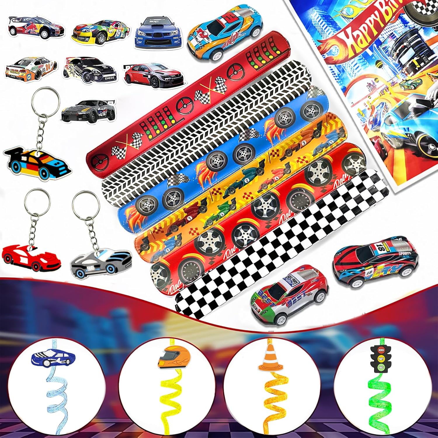 CZWXOXO 122 Pcs Race Car Party Favors Cars Birthday Party Supplies For Classroom Rewards,Cars Birthday Decorations Racing Party Gift Sets That Can Be Given To Friends