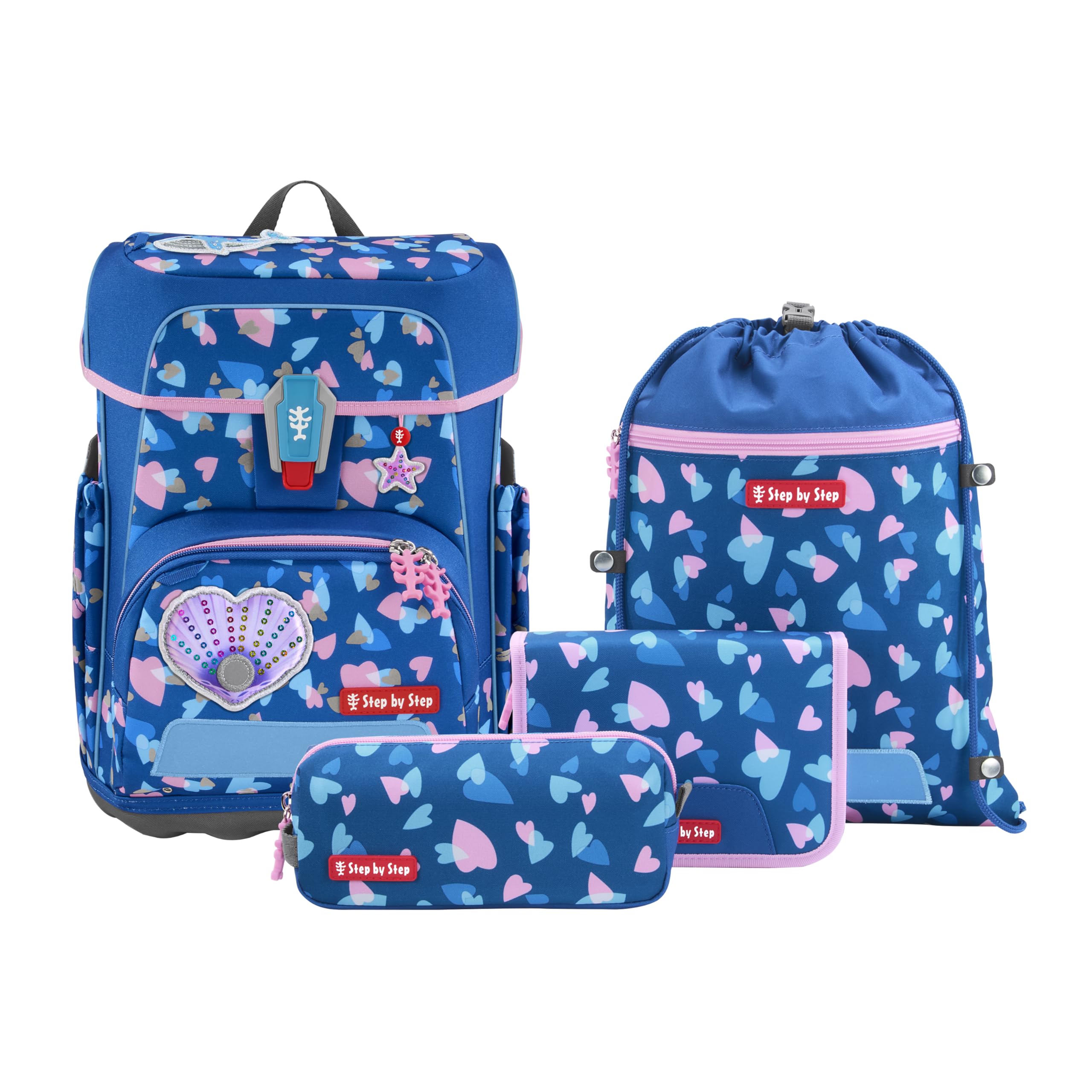 Step by Step Schulranzen-Set CLOUD REFLECT Seashell Pearl – 19L, 5-teilig, blau-rosa