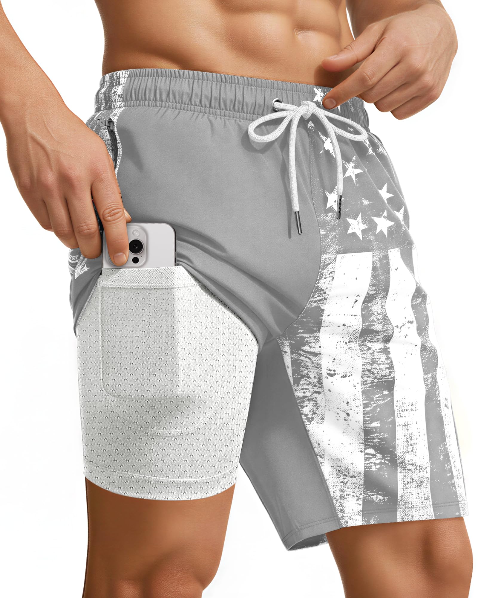 9 Inch Men Swim Trunks with Compression Breathable Liner Quick Dry Zipper Pockets for Water Beach Travel Cruise-image-35