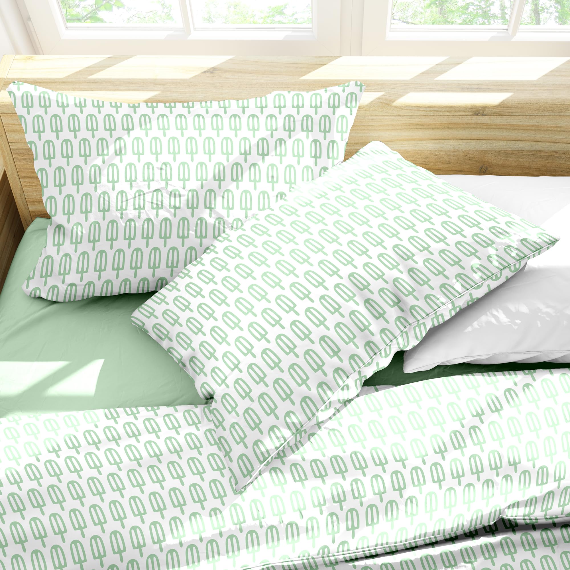 Ruggeri - 100% Cotton Bedding Set - Candy Dreams Collection (Green Icicles, Double)
