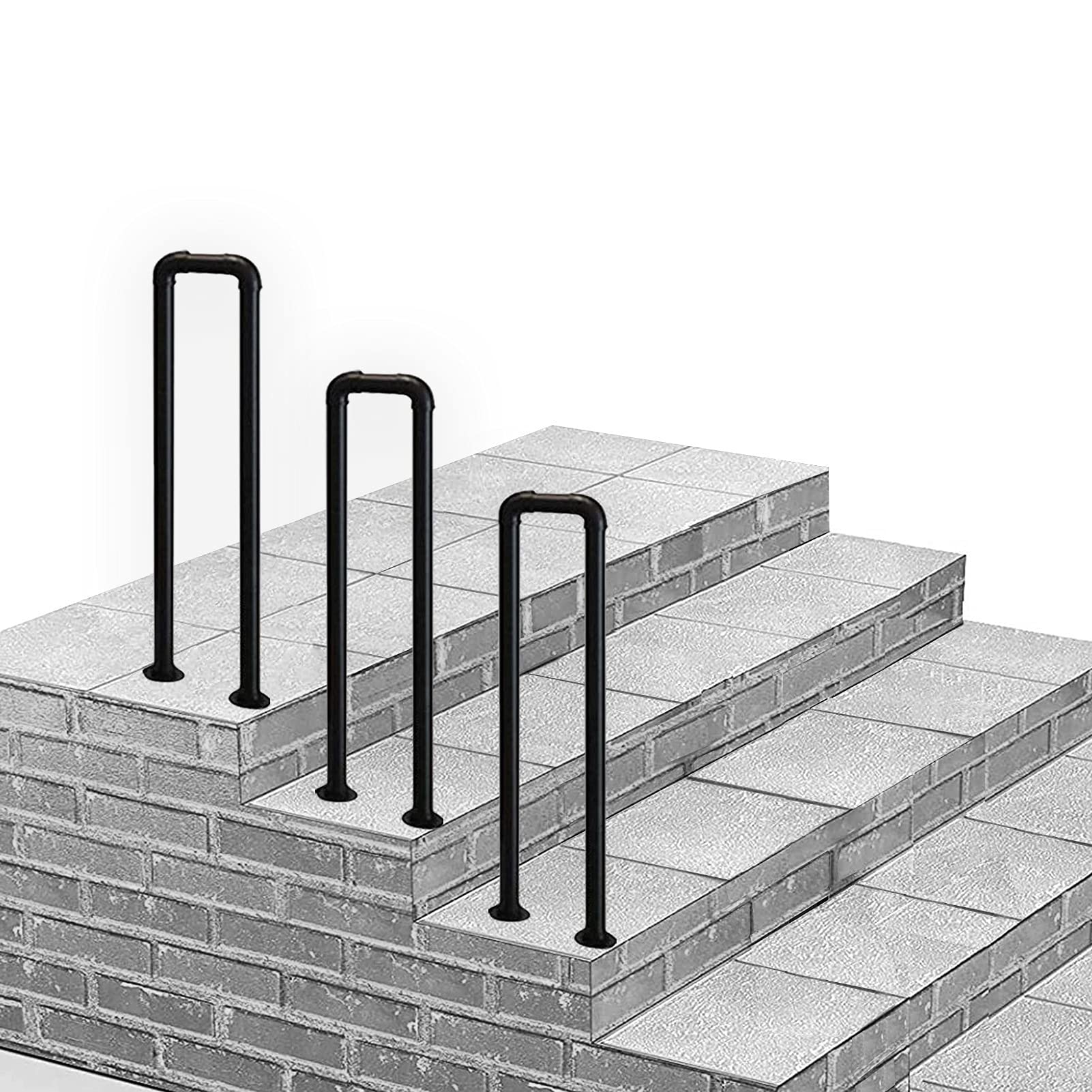 RTY-SC Stair Railing Transitional Handrail for Outdoor Step Handrail Picket Fits 1 Steps - Hand Rails Outside for Decking Garden Terrace Balcony, Metal Matte Black Wrought Iron, Porch Deck