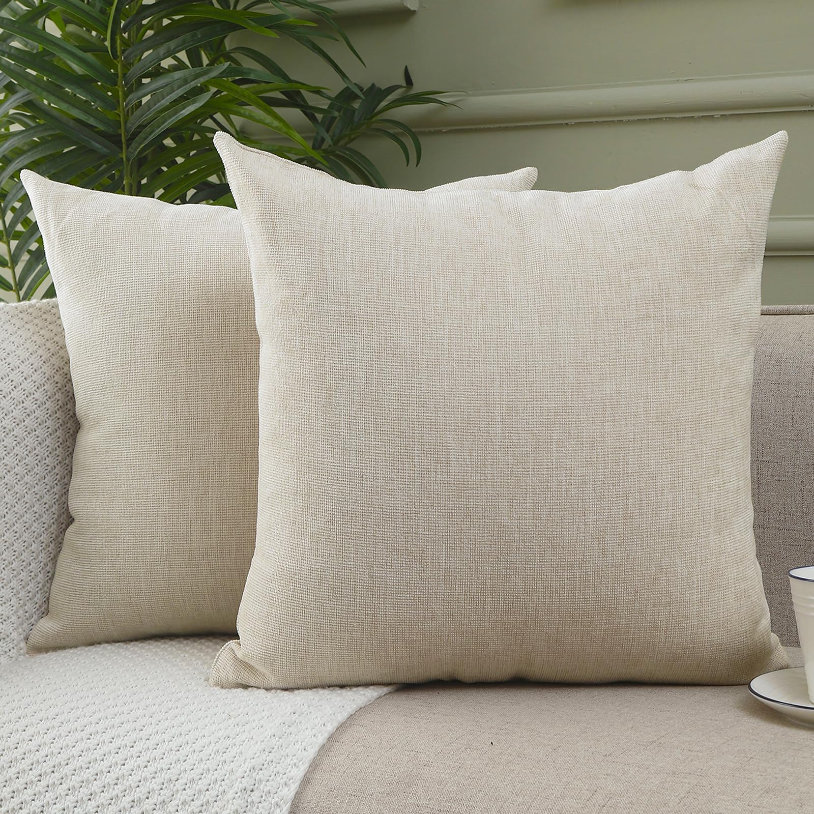 Jepeak 24x24 Inch Decorative Chenille Throw Pillow Covers, Pack of 2 Cozy Concise Pillow Cases Soft Farmhouse Modern Square Cushion Covers for Sofa