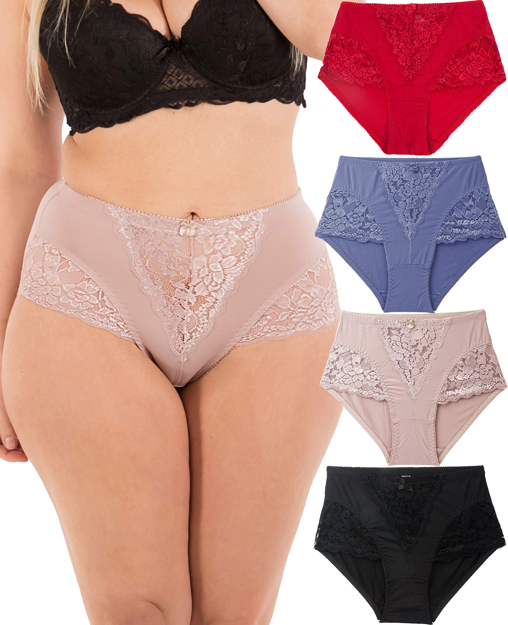 Ropa interior sexy para mujer, bragas de encaje con control de barriga, talla S-Plus