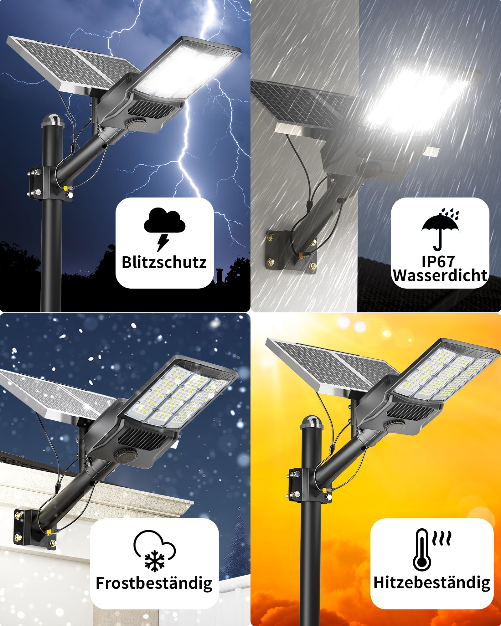 Gefolly SL-8800W Solar Straßenlaterne für Außen, Solarlampen für Außen mit Bewegungssensor, 6500K Strassenlaterne mit Fernbedienung, IP67 Wasserdicht Solarleuchten für Garten Hof Parkplatz