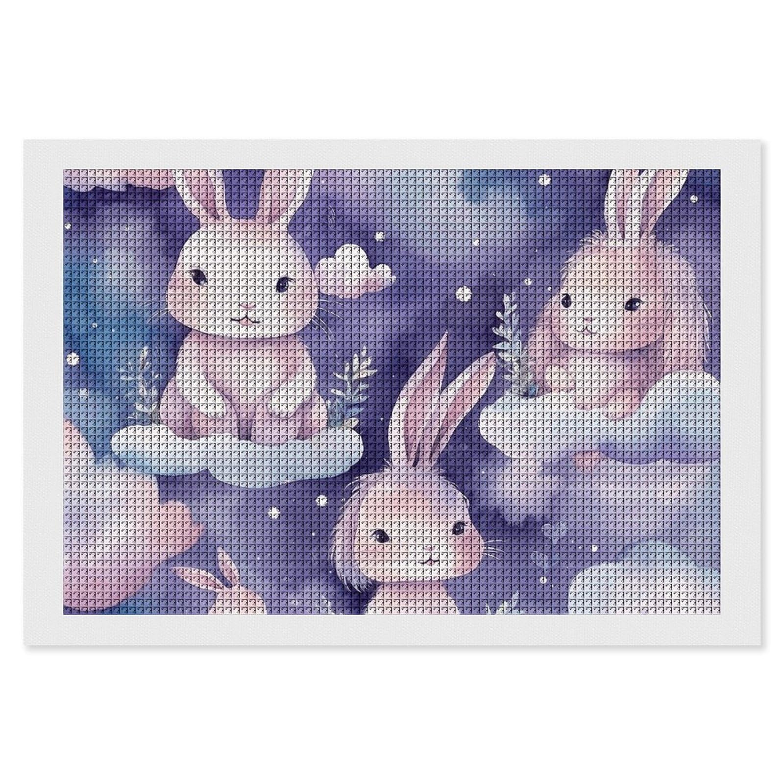 Purple Style Bunny Diamond Art Kits for Adults, DIY 5D Diamonds Painting Kits for Beginner, Round Full Drill Diamond Dots Painting, 8"x12" Diamonds Pictures Gem Art and Crafts Wall Decor