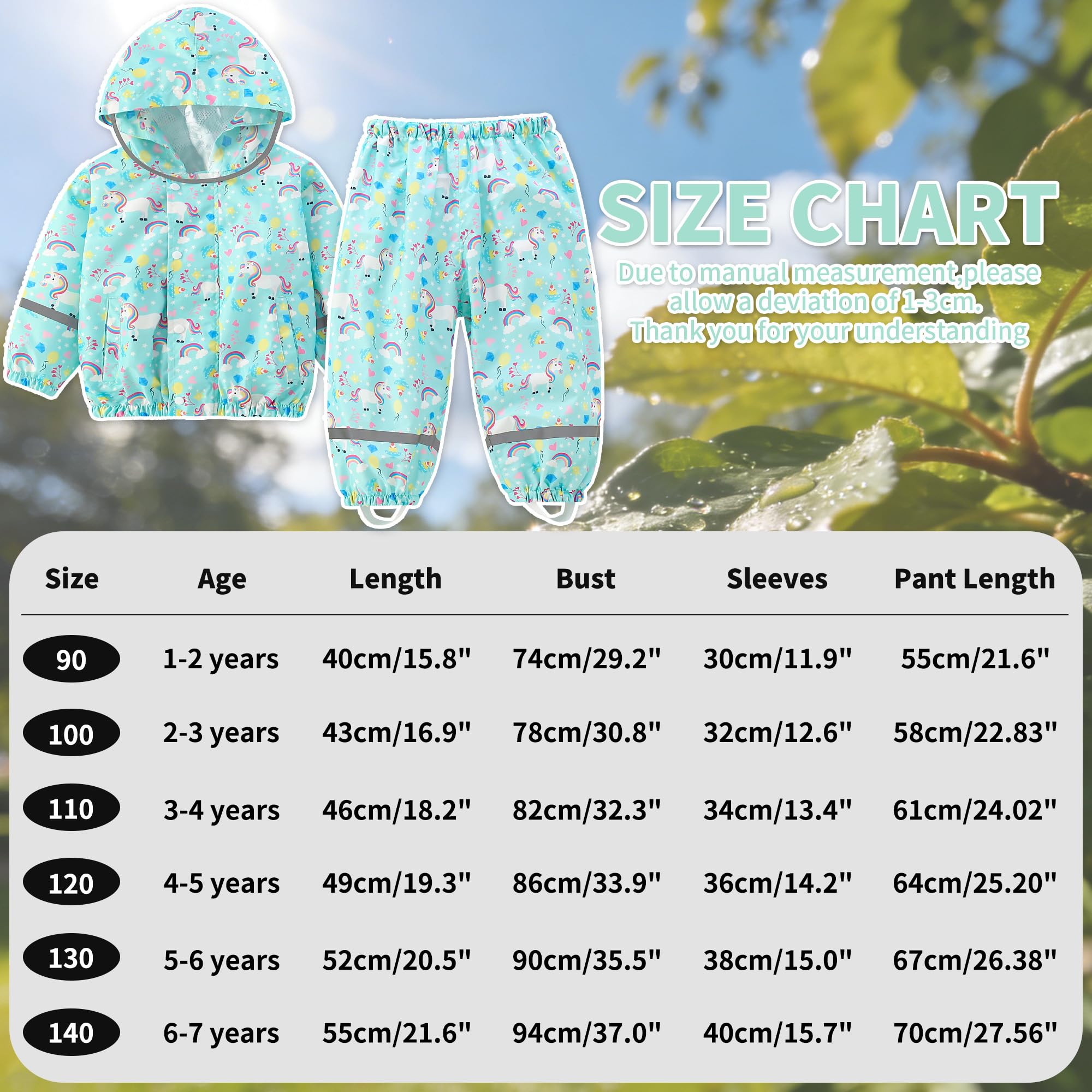 JinBei Imperméable Enfants Respirant Combinaison de Pluie Garçon Fille Léger Ensemble Pluie à Réfléchissant Pantalon et Veste à Capuche Pliante Costume Imperméables 2 Pièces 1-7 Ans