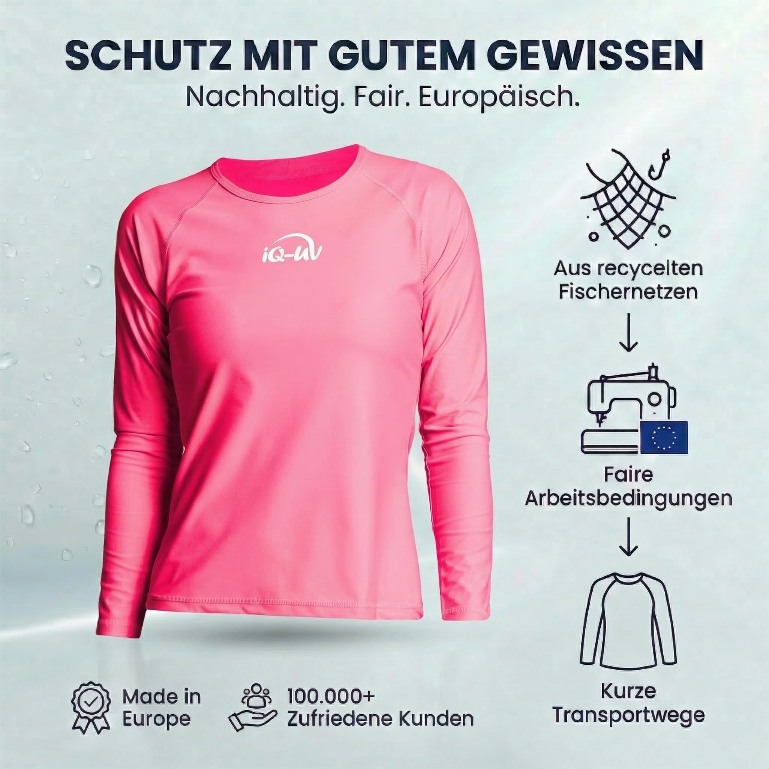 iQ-UV Sportshirt Damen Langarm – Elastisches UV Shirt für Damen für Wasser & Sport – Rash Guard mit UV-Schutz – Langarm Sportshirt für Frauen – Ideal zum Sport Machen oder Schwimmen