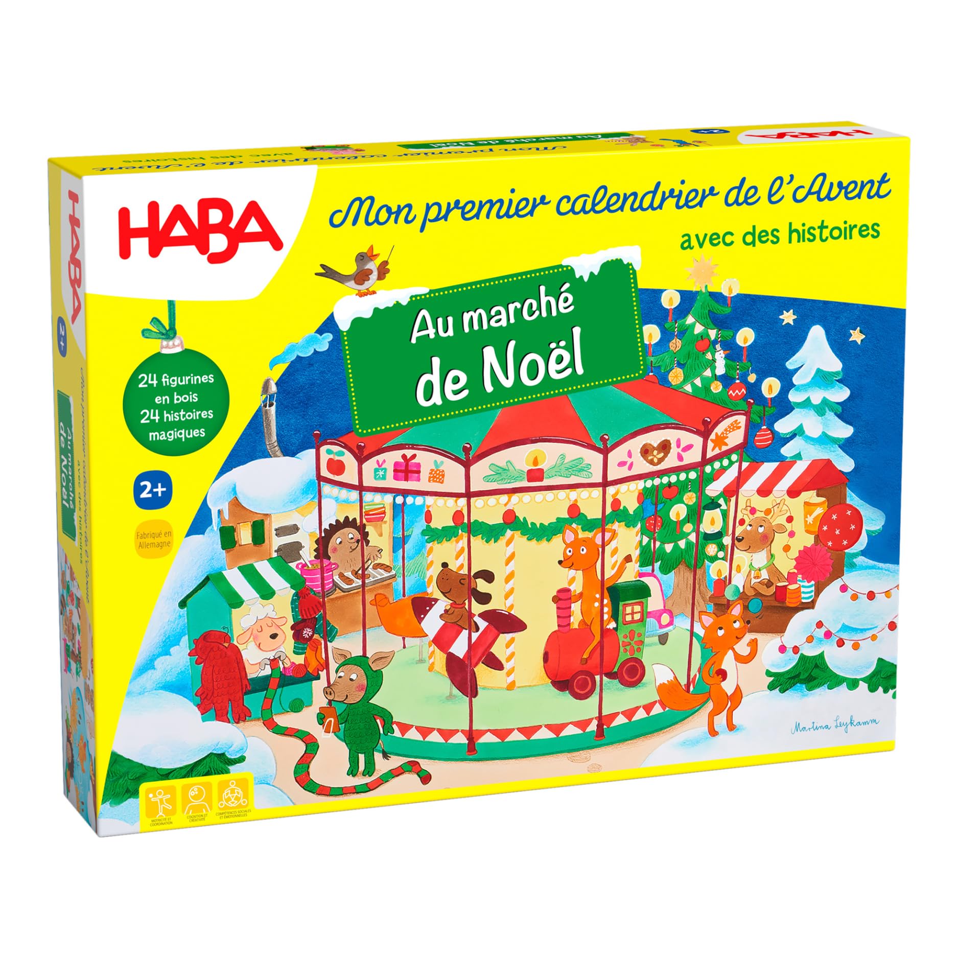 Calendrier de l'Avent HABA – Au marché de Noël – 24 figurines en bois conçues avec amour et un décor de jeu en 3D – pour les enfants à partir de 2 ans.