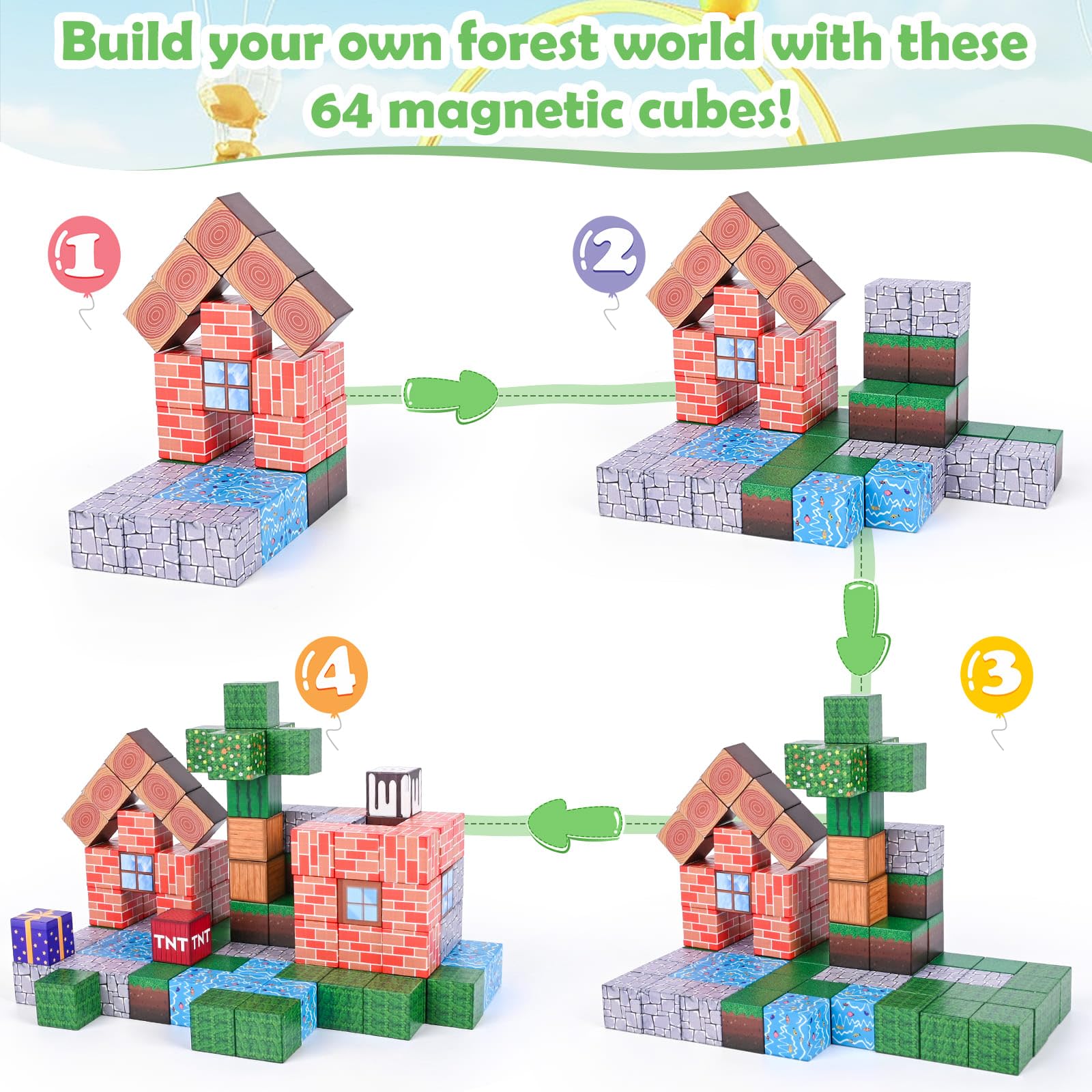 Costruzioni Magnetiche Blocchi 3D per Bambini con Calamiti Set 110 Pz
